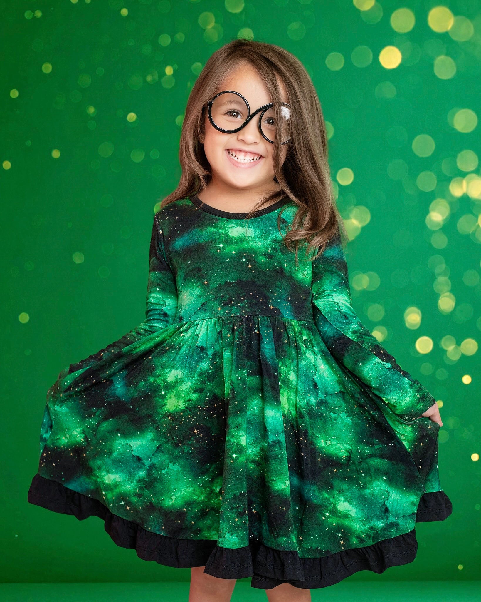 Wicked Cute | Green Galaxy Elixir | Bamboo Ruffle Twirl Dress