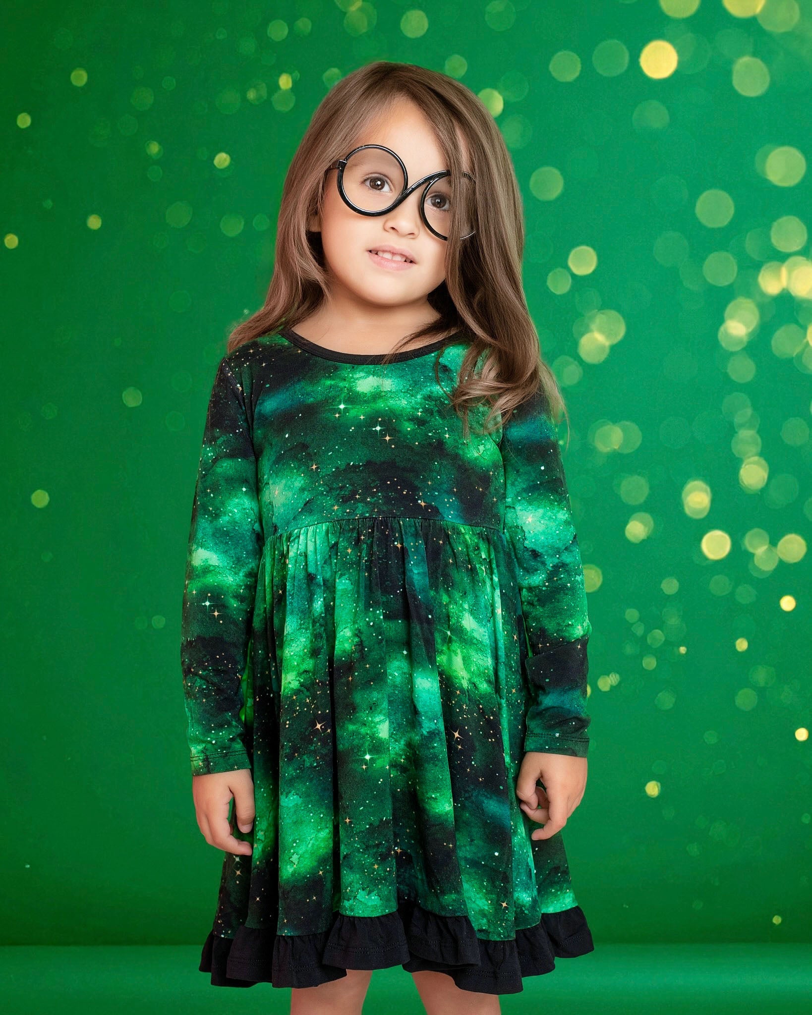 Wicked Cute | Green Galaxy Elixir | Bamboo Ruffle Twirl Dress