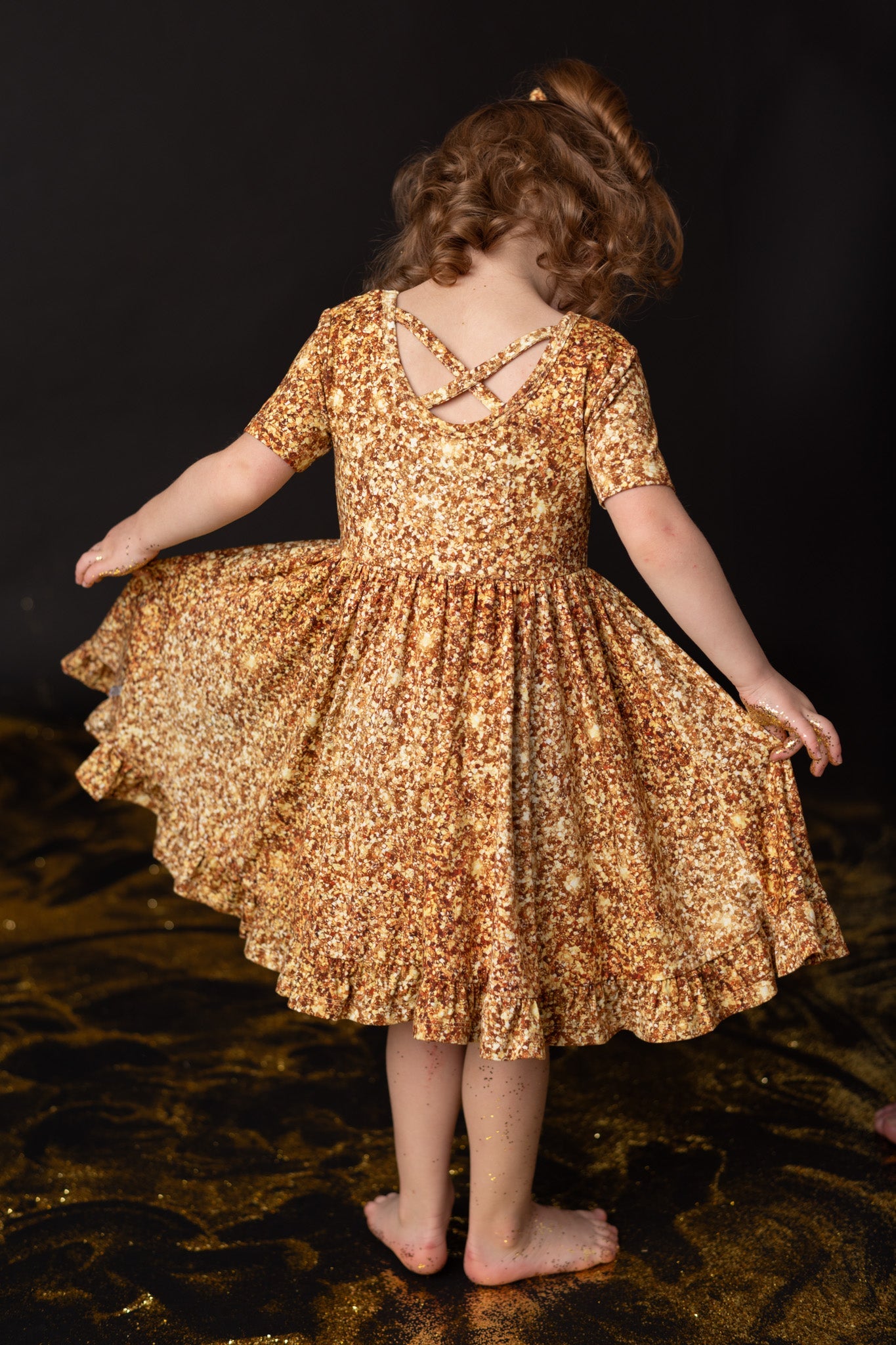Gold Shimmer | Toddler & Girls Bamboo Ruffle Twirl Dress & Shorts