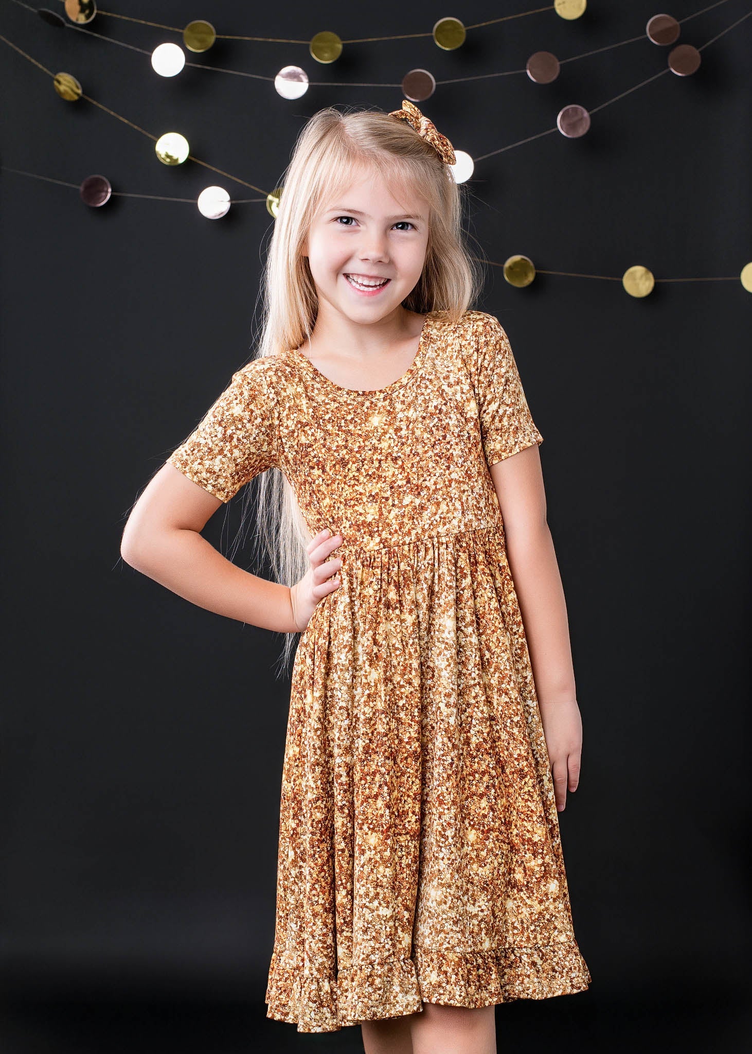 Gold Shimmer | Toddler & Girls Bamboo Ruffle Twirl Dress & Shorts