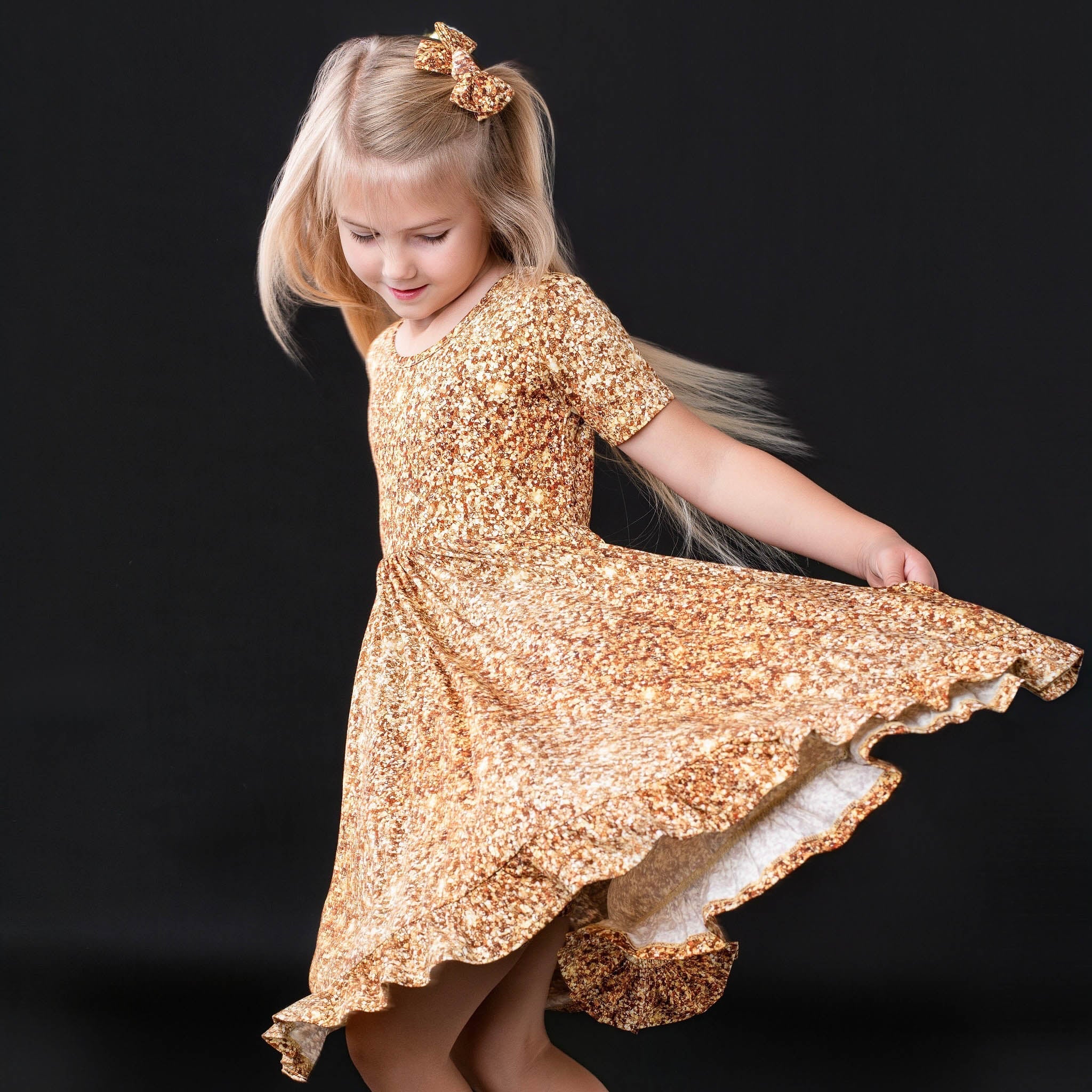 Gold Shimmer | Toddler & Girls Bamboo Ruffle Twirl Dress & Shorts