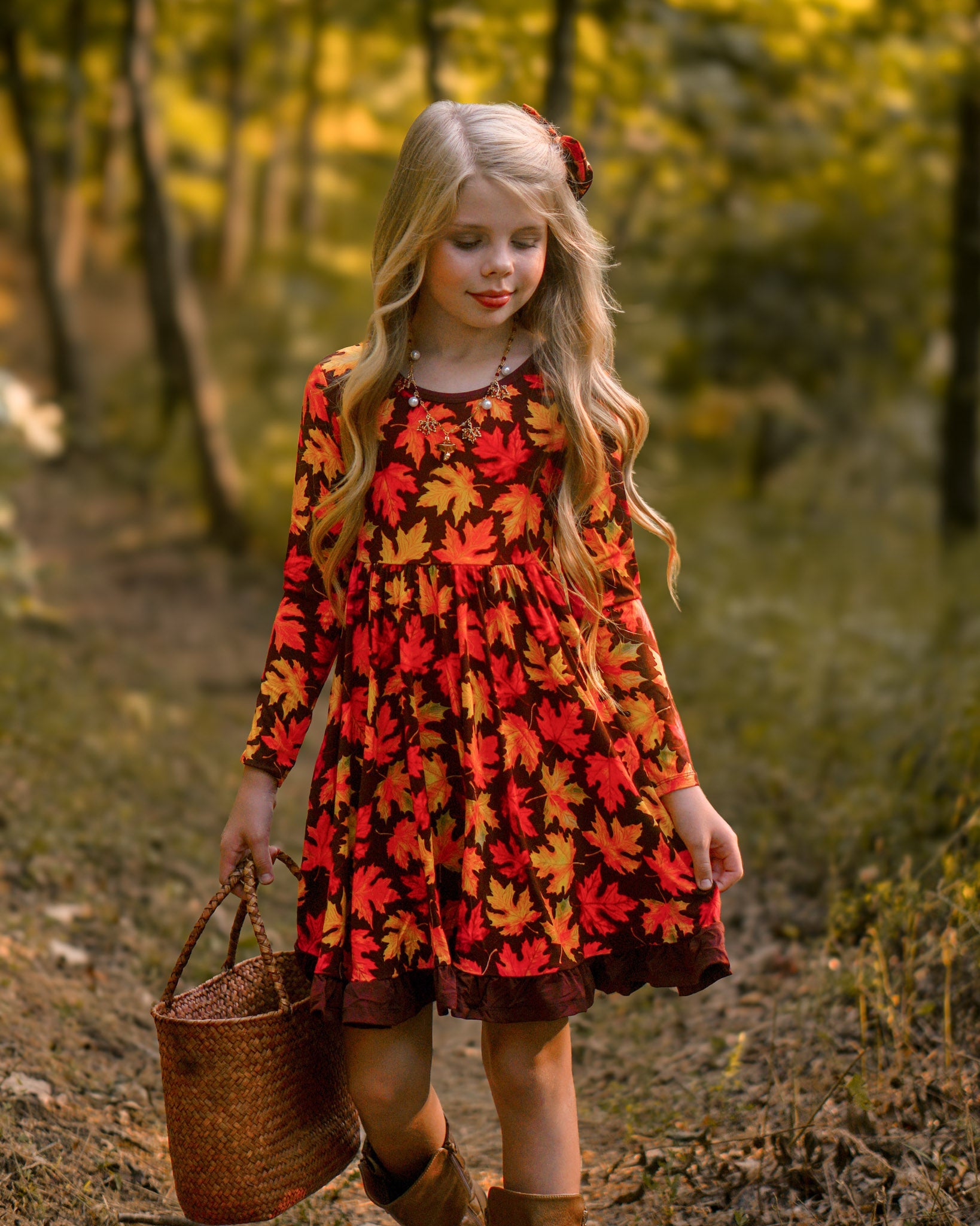 Autumn Leaves | Toddler & Girls Bamboo Ruffle Twirl Dress