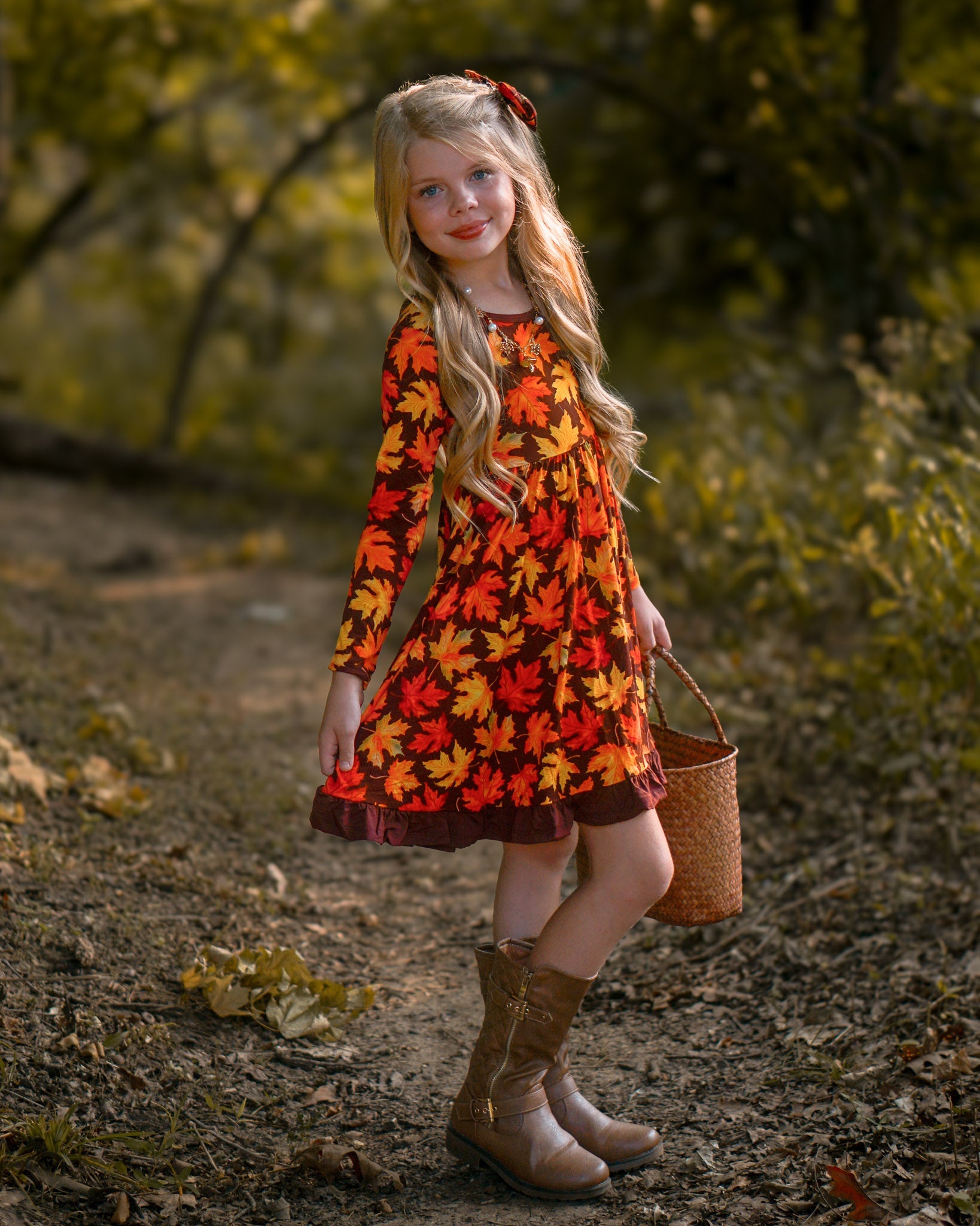 Autumn Leaves | Toddler & Girls Bamboo Ruffle Twirl Dress