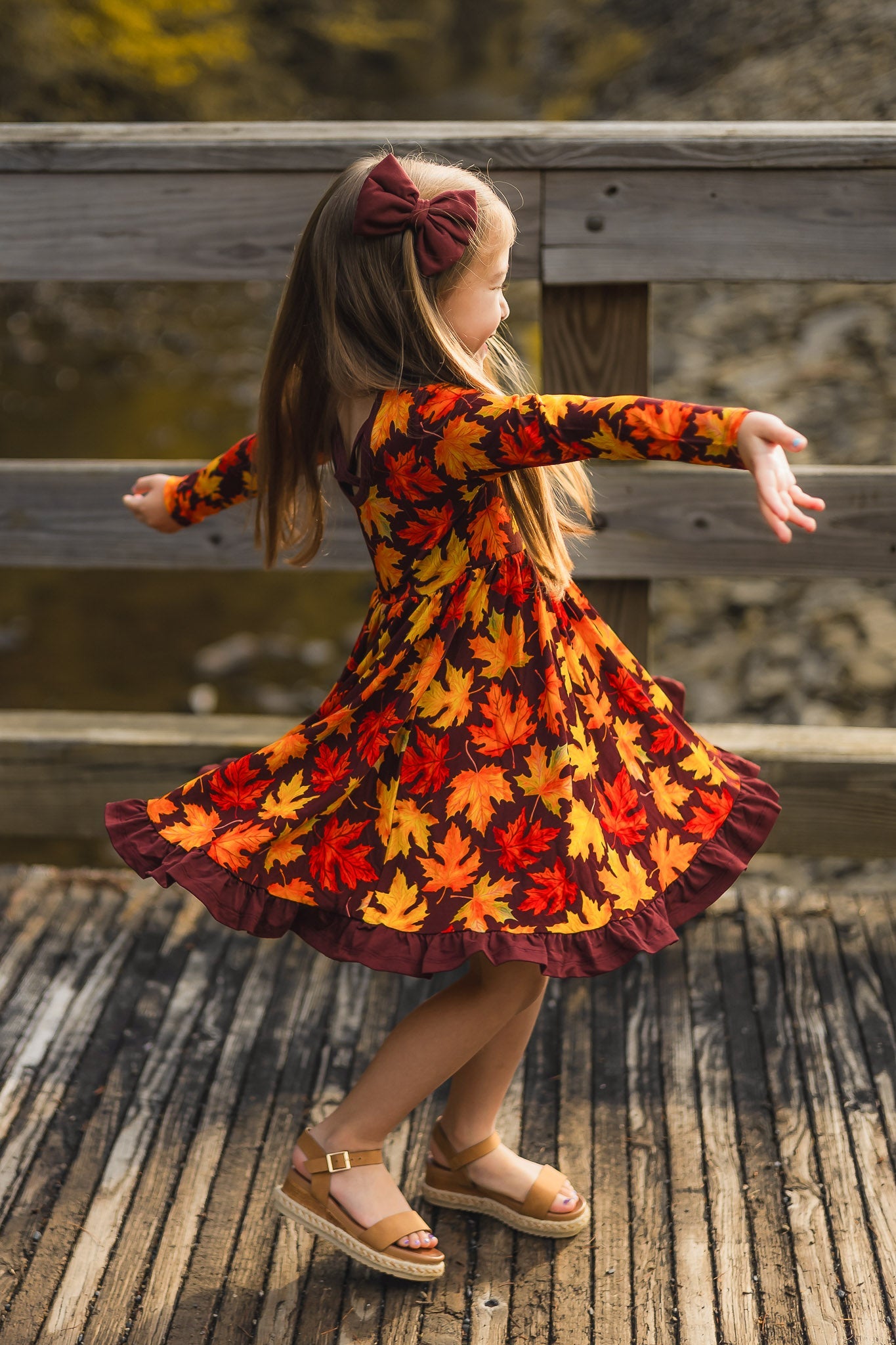 Autumn Leaves | Toddler & Girls Bamboo Ruffle Twirl Dress