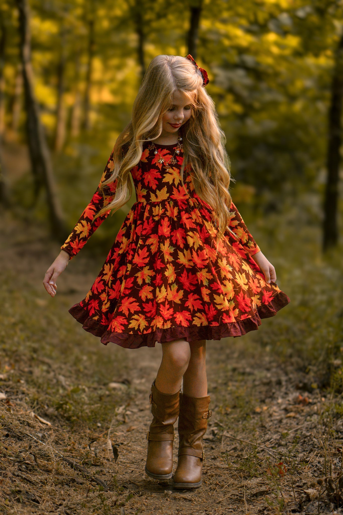 Autumn Leaves | Toddler & Girls Bamboo Ruffle Twirl Dress