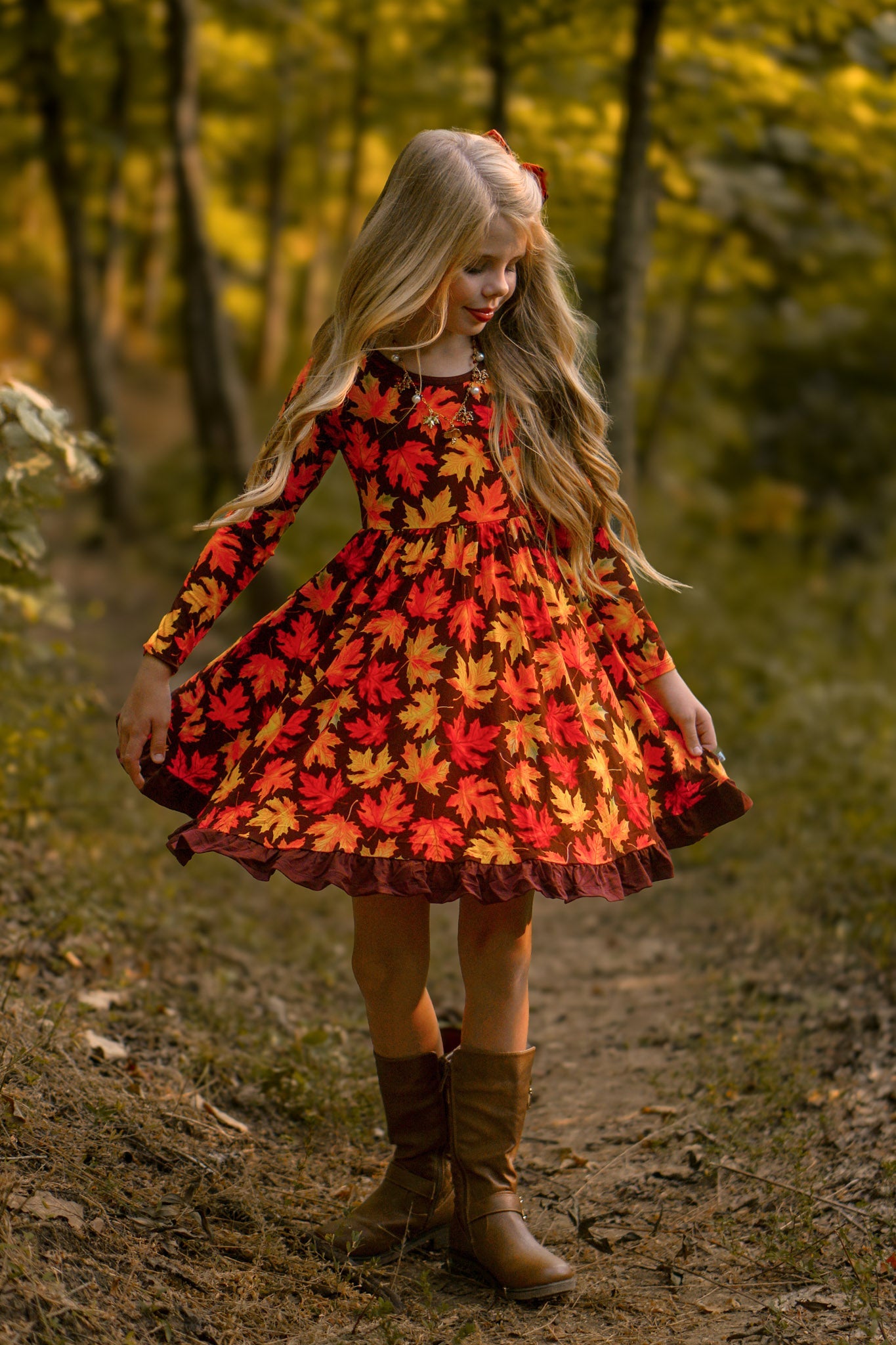 Autumn Leaves | Toddler & Girls Bamboo Ruffle Twirl Dress