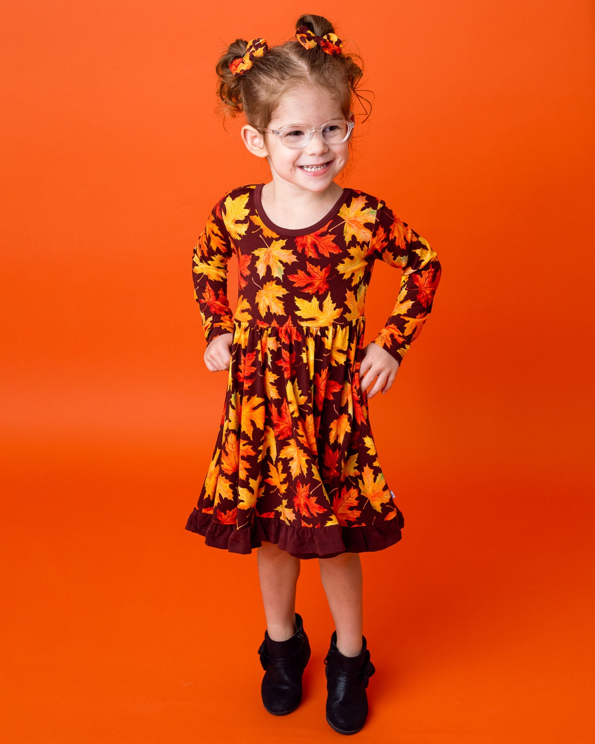 Autumn Leaves | Toddler & Girls Bamboo Ruffle Twirl Dress