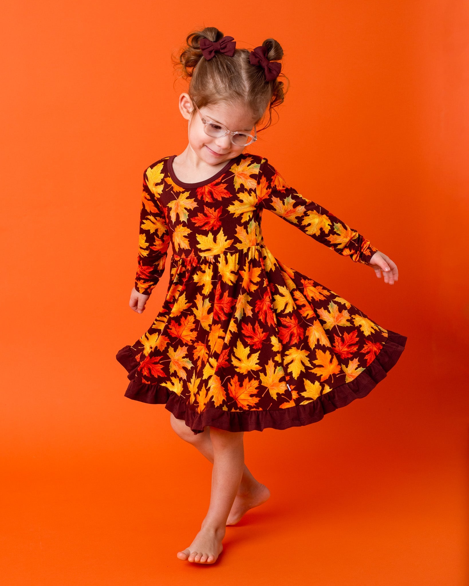 Autumn Leaves | Toddler & Girls Bamboo Ruffle Twirl Dress