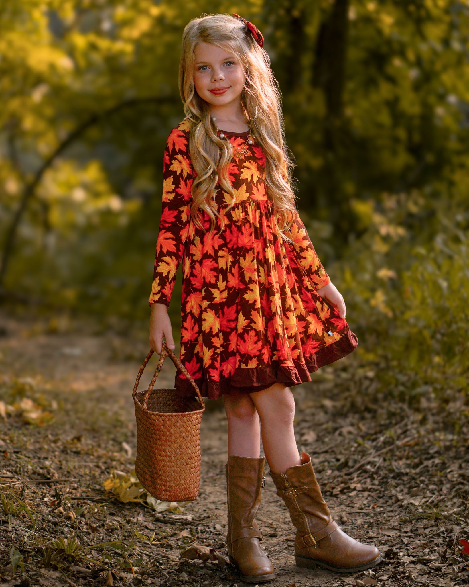 Autumn Leaves | Toddler & Girls Bamboo Ruffle Twirl Dress