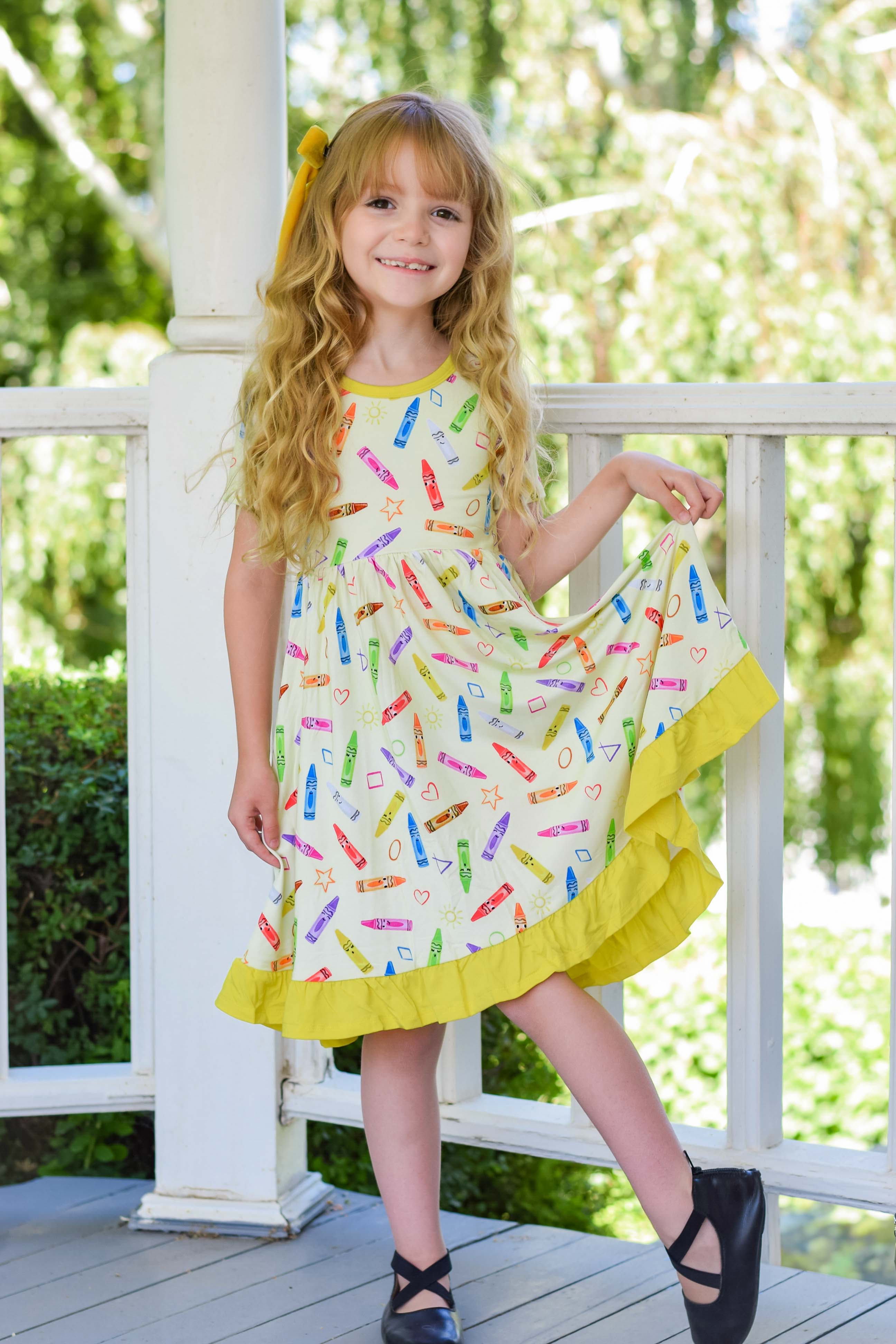 Crayon Crew | Toddler & Girls Bamboo Ruffle Twirl Dress