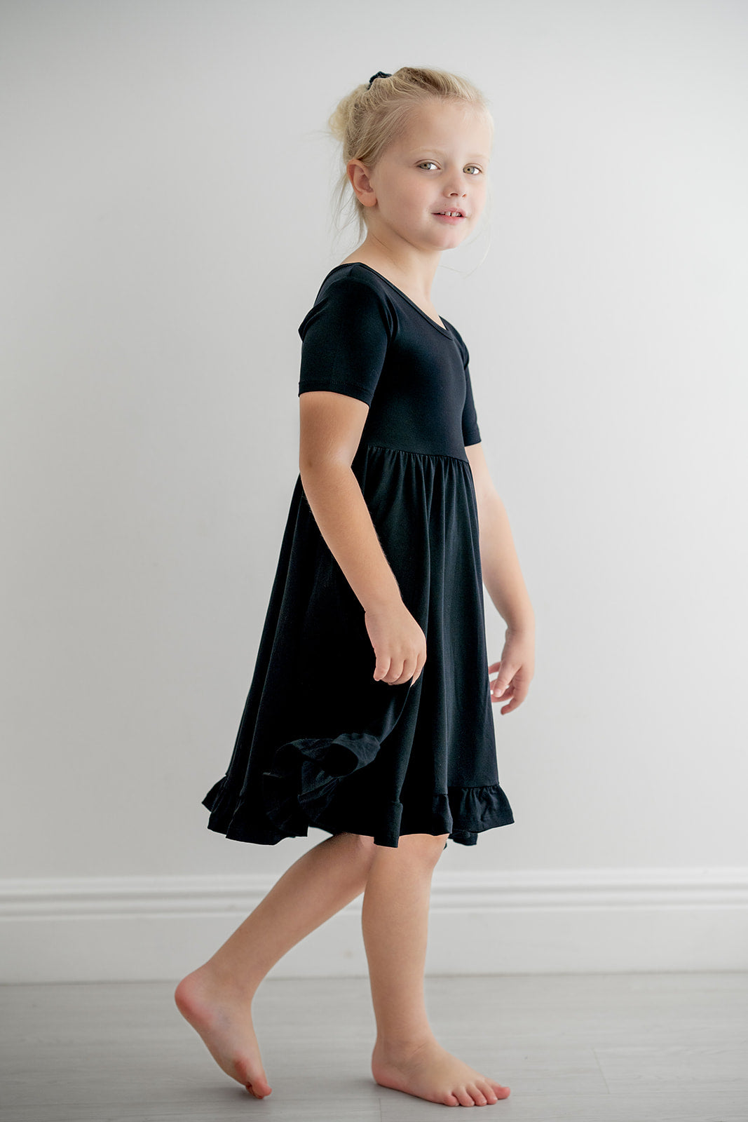 Black | Toddler & Girls Bamboo Ruffle Twirl Dress