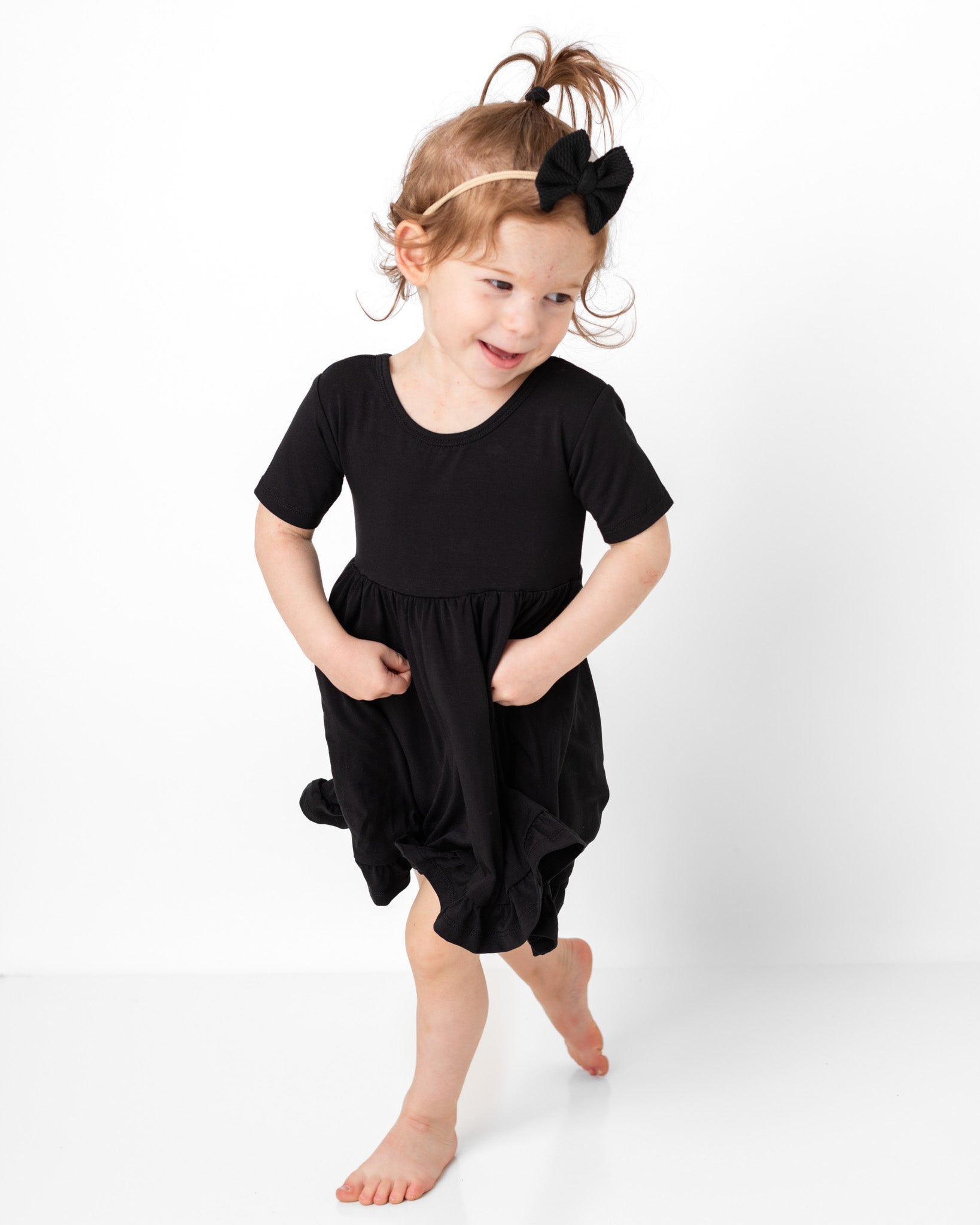 Black | Toddler & Girls Bamboo Ruffle Twirl Dress