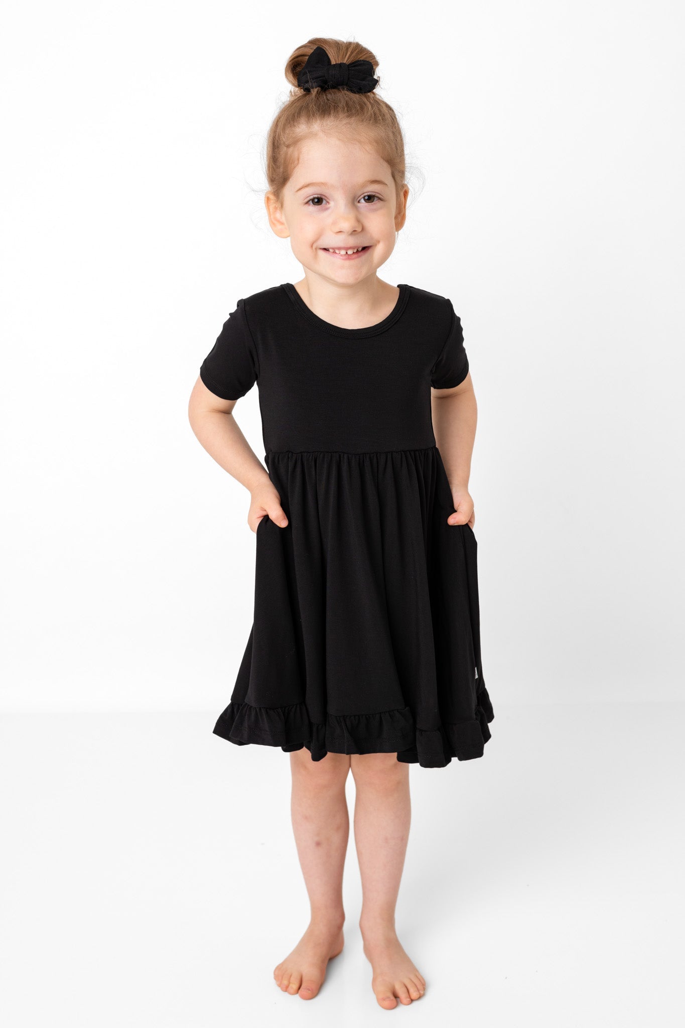 Black | Toddler & Girls Bamboo Ruffle Twirl Dress