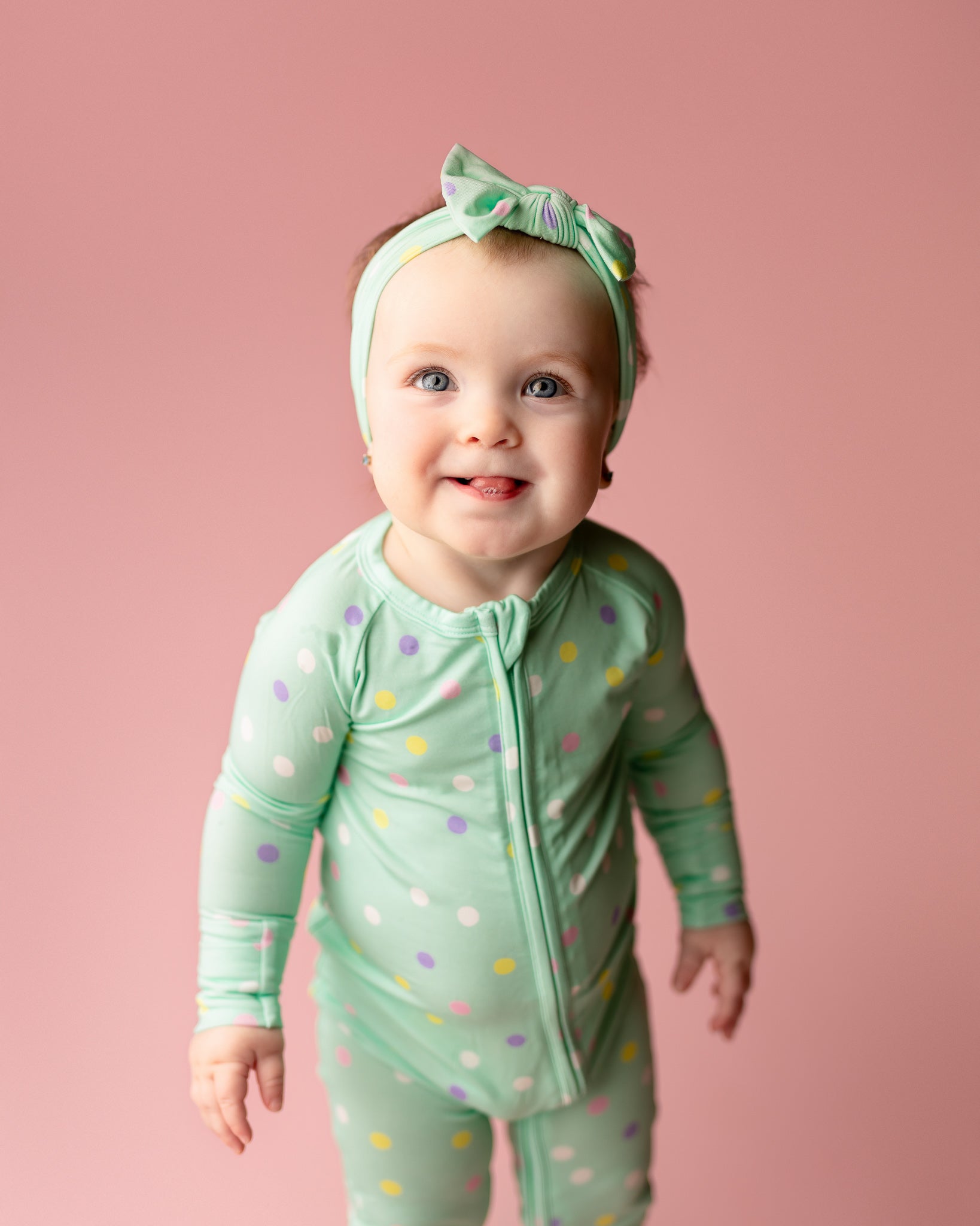 Pastel Dots | Convertible Bamboo Zipper Baby Pajamas
