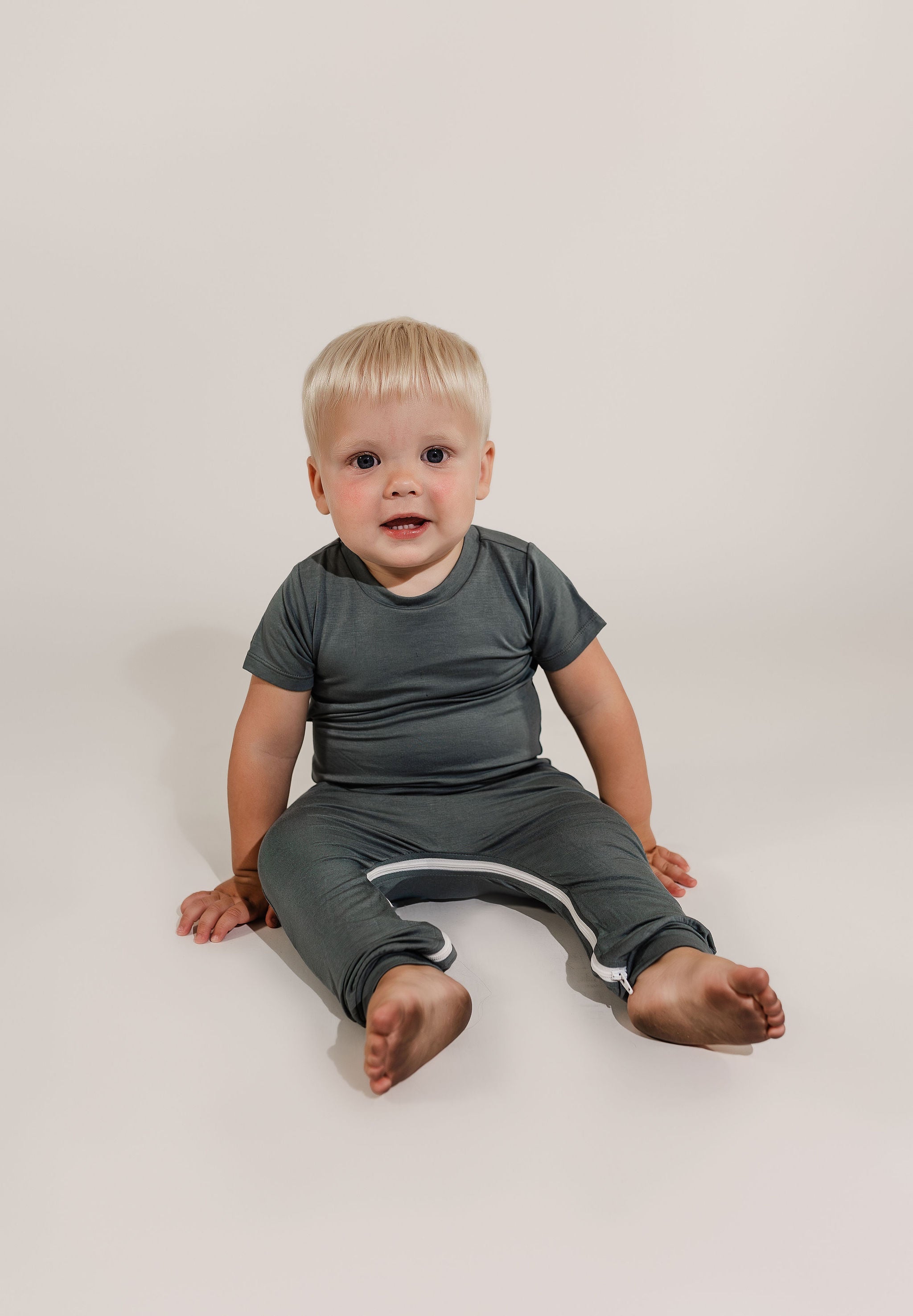 Deep Teal Bamboo Lyocell Zip Romper