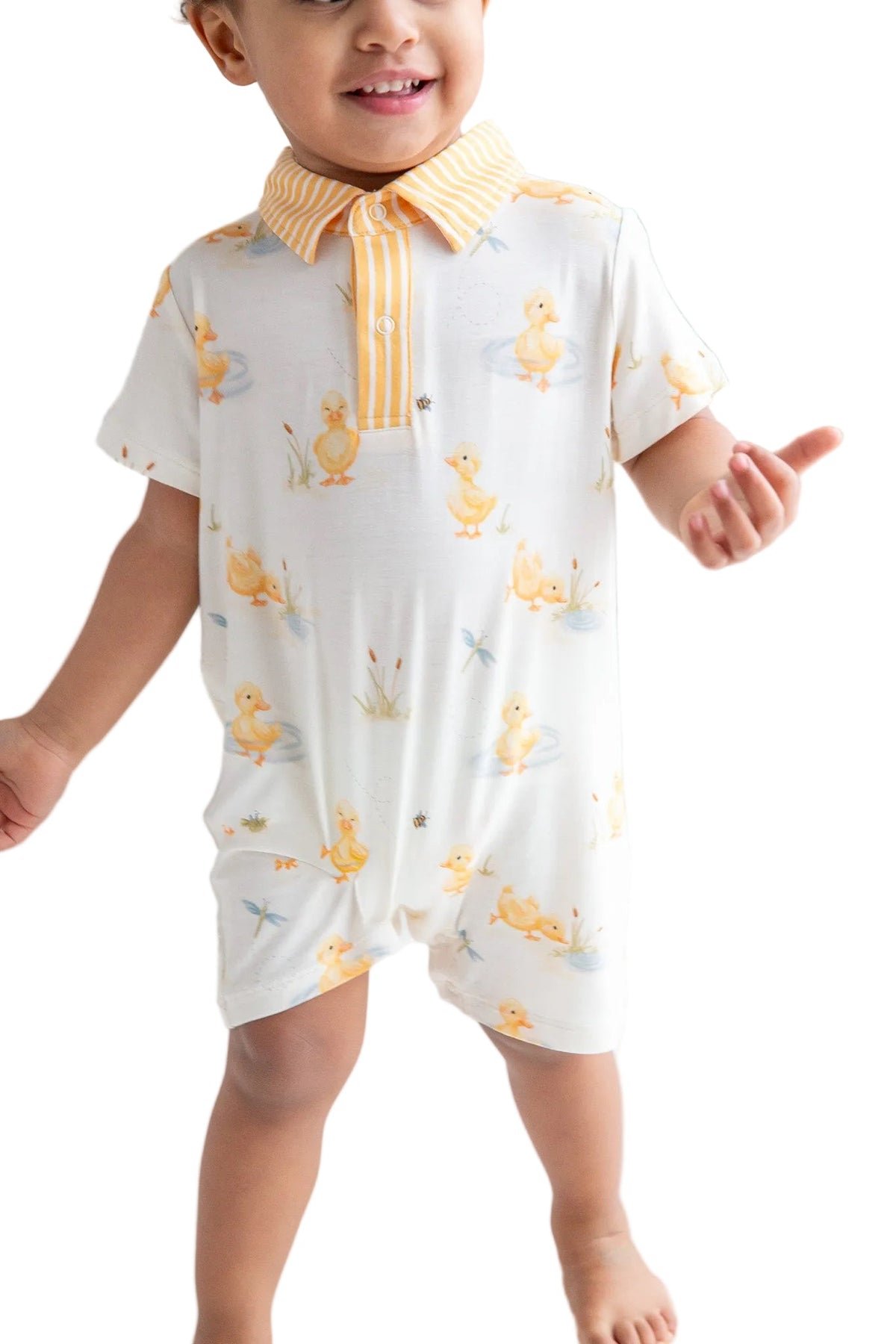 Baby Boys Striped Collar Bamboo Onesie | My First Waddle