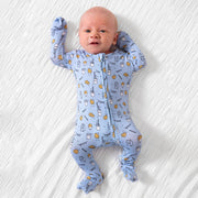 Milk And Cookies Blue Bamboo Convertible Footie