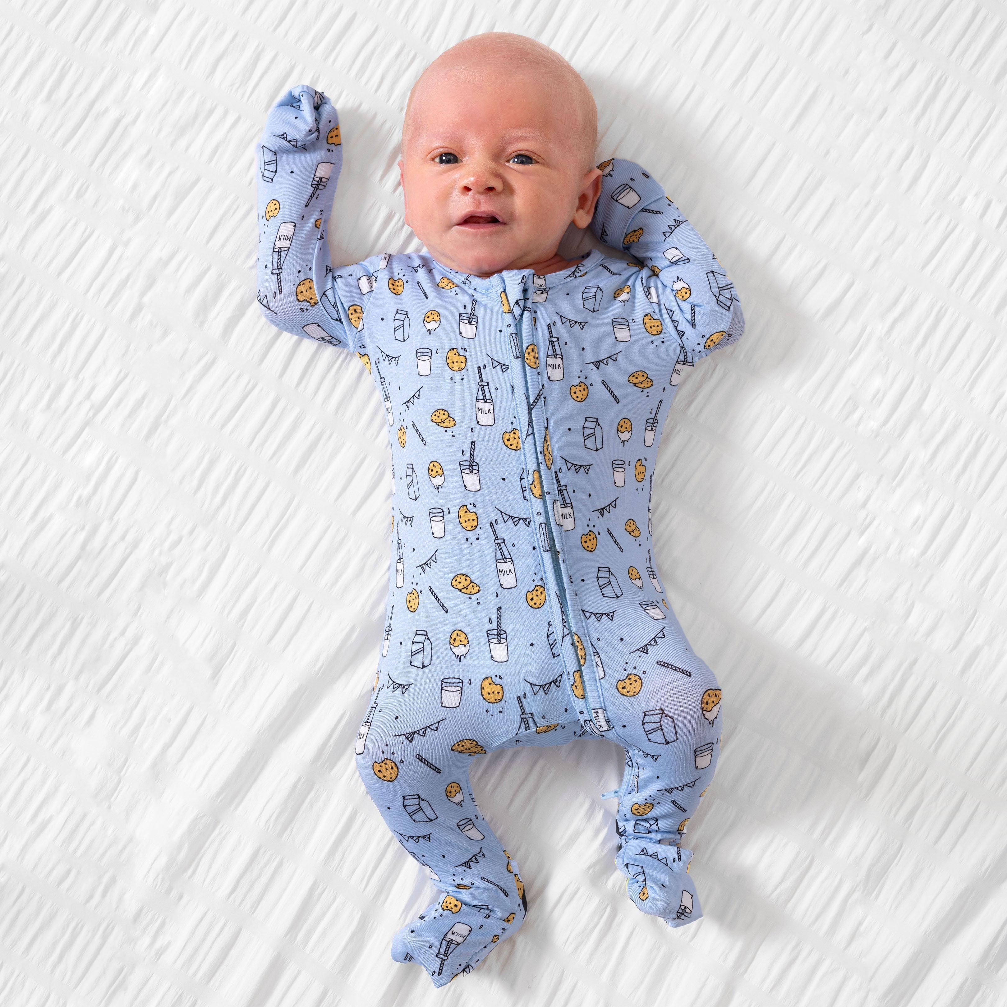 Milk And Cookies Blue Bamboo Convertible Footie