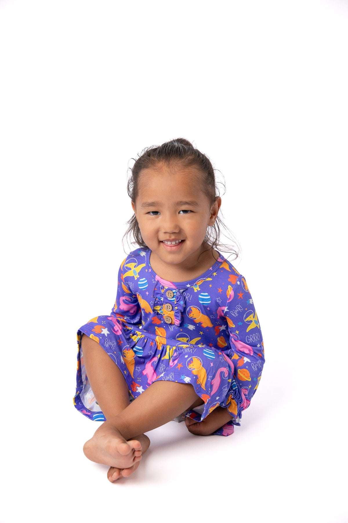 Purple Space Dinosaur Bamboo Night Dress For Girls