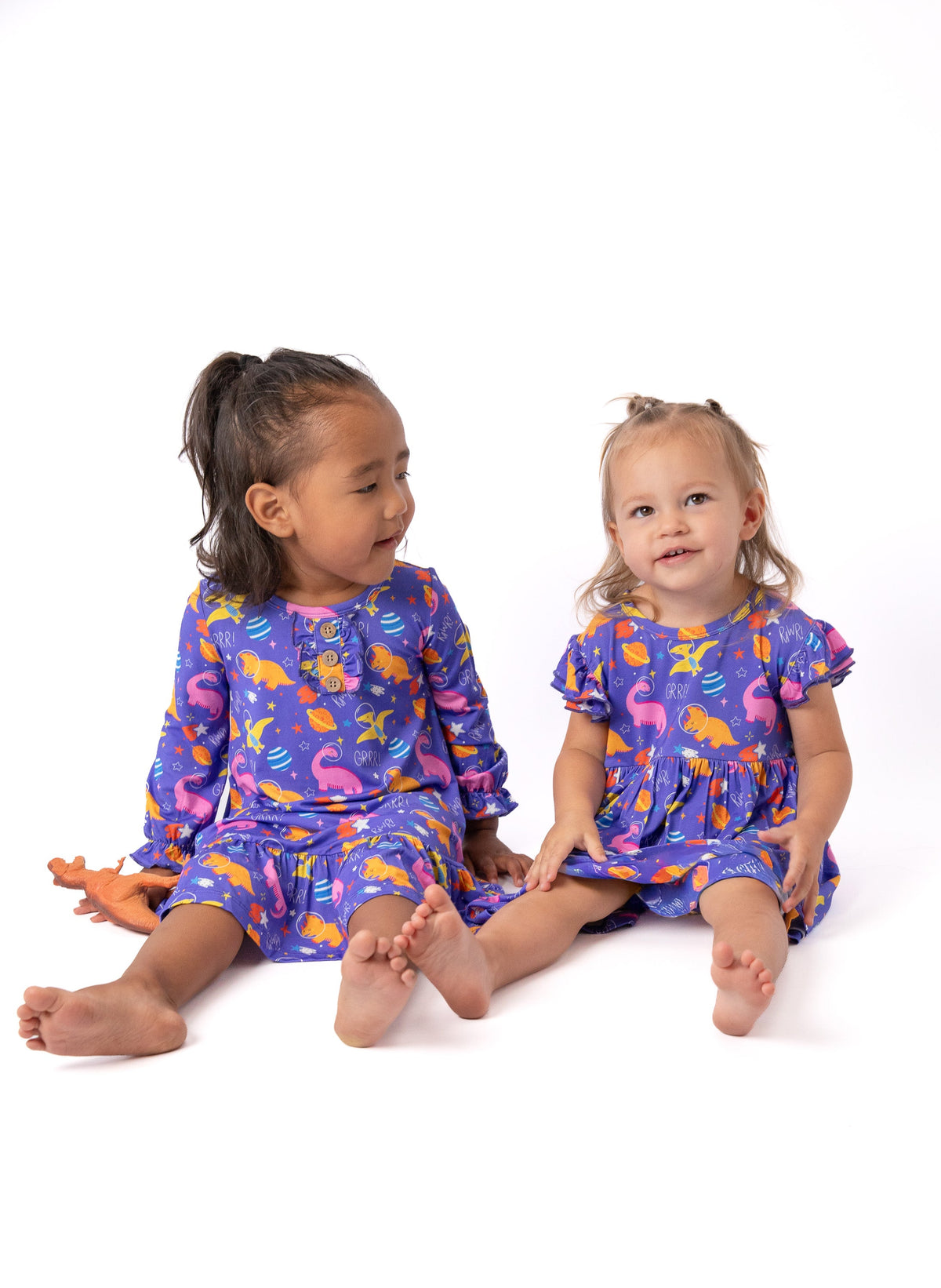 Purple Space Dinosaur Bamboo Night Dress For Girls