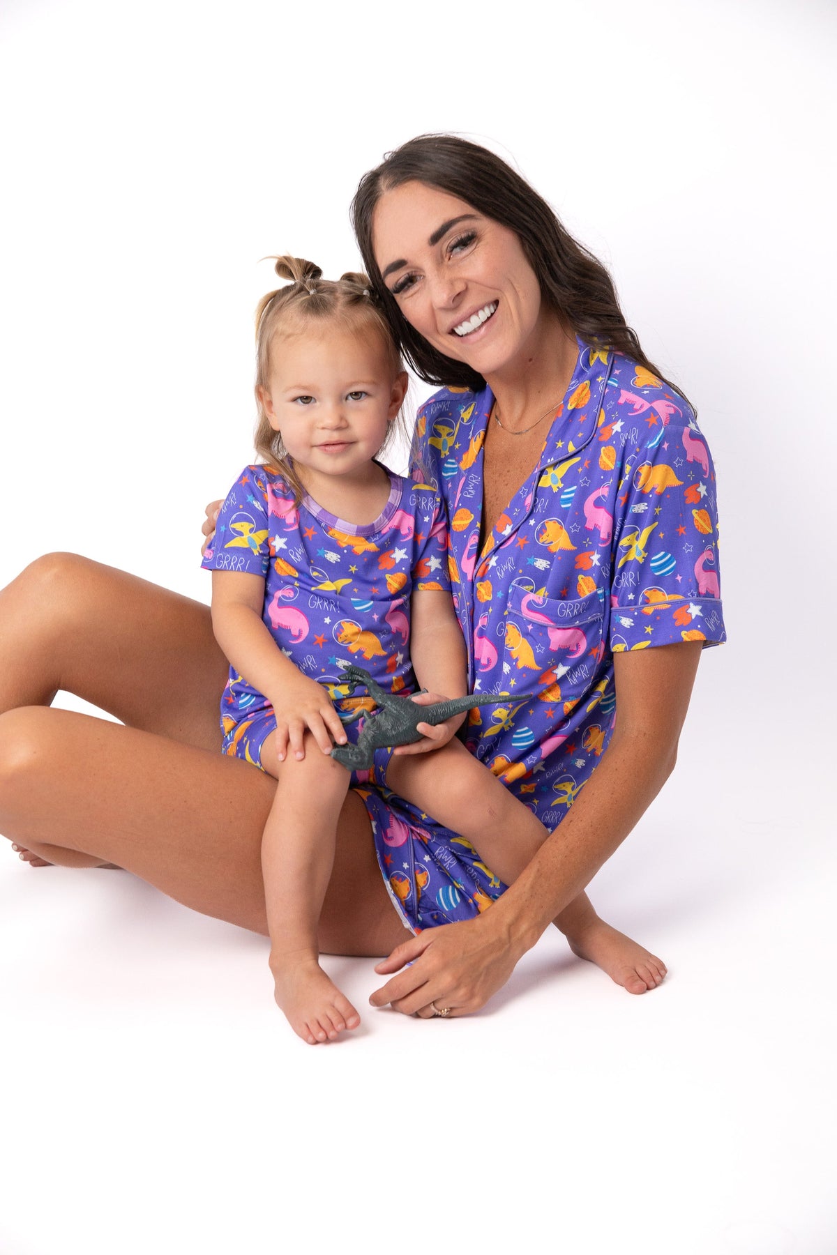 Women’s Purple Space Dinosaur Bamboo Mommy & Me Pajamas