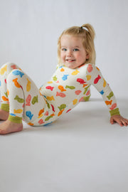 My First Snack Bamboo Pajamas – Green & Pink Lining Toddler Pjs |