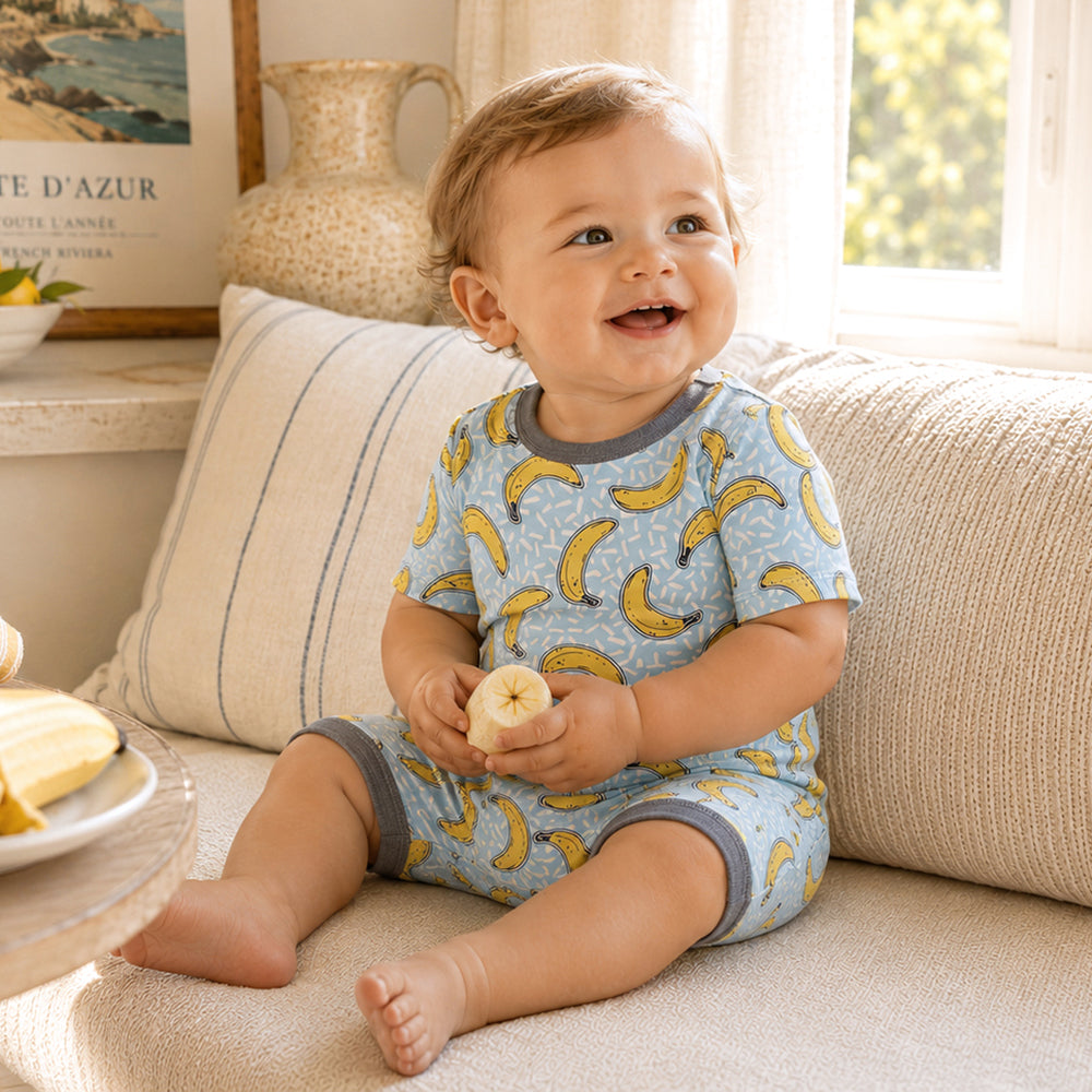 Banana Split Soft Bamboo Shorty Romper For Baby Boys