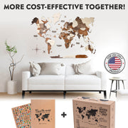 Wall Decor Bundle: 3d Wooden World Map With Flag Pins