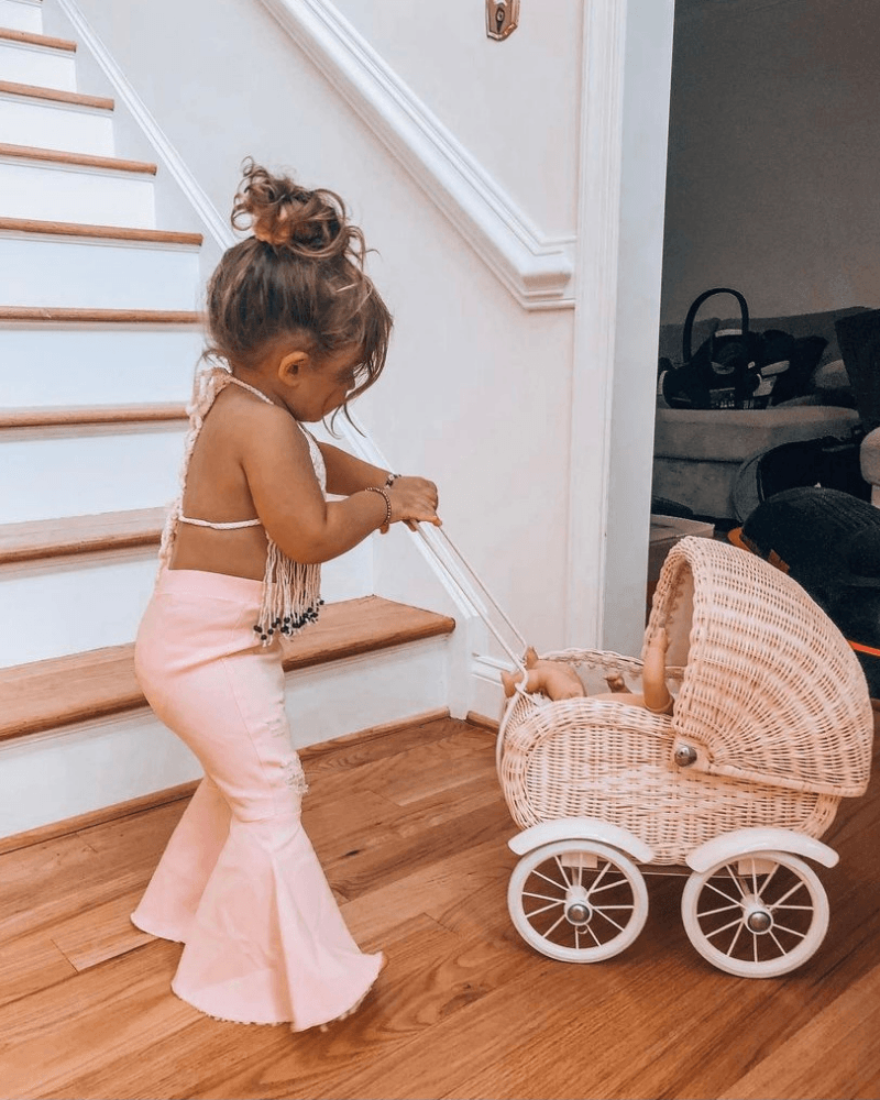 Barbie Pleated Denim Bell Bottoms - Powerpuff Distressed Pink