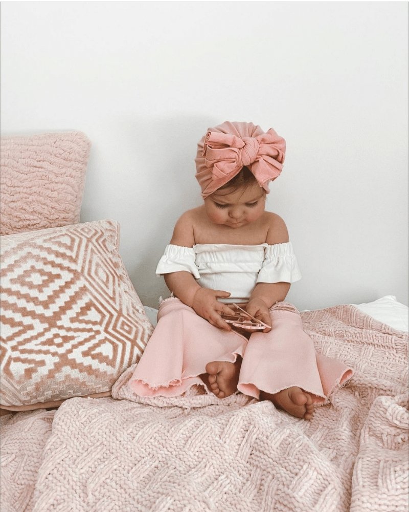 Barbie Pleated Denim Bell Bottoms - Powerpuff Distressed Pink