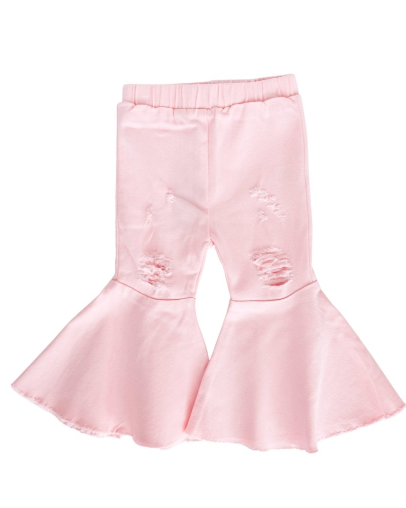 Barbie Pleated Denim Bell Bottoms - Powerpuff Distressed Pink