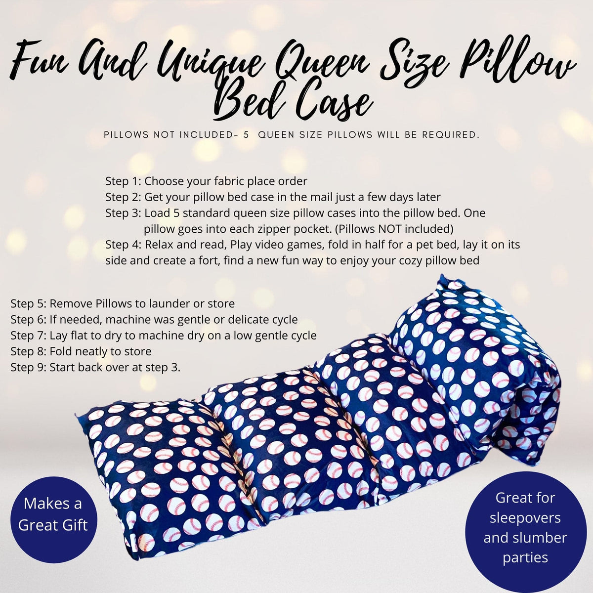 Baseball Pillow Bed Slipcover, Baseball Floor Lounger Slipcover, Holiday Gift For Baseball Lovers Of All Ages