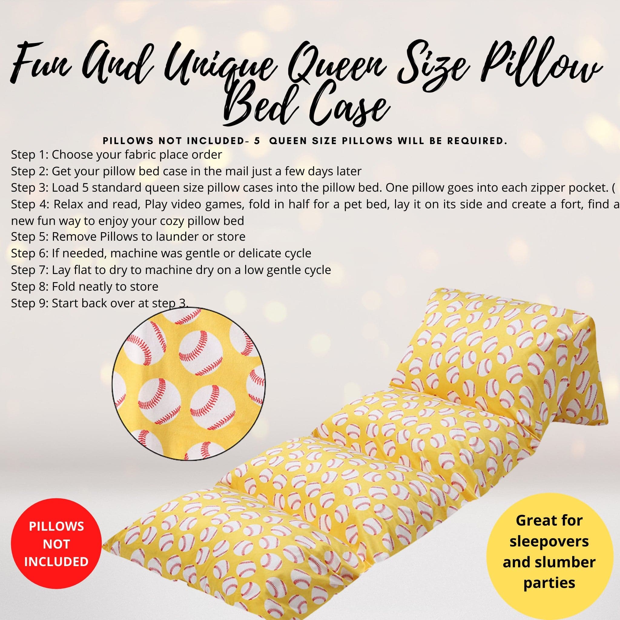 Baseball Pillow Bed, Softball Pillow Bed Case, Baseball Gift, Softball Gift