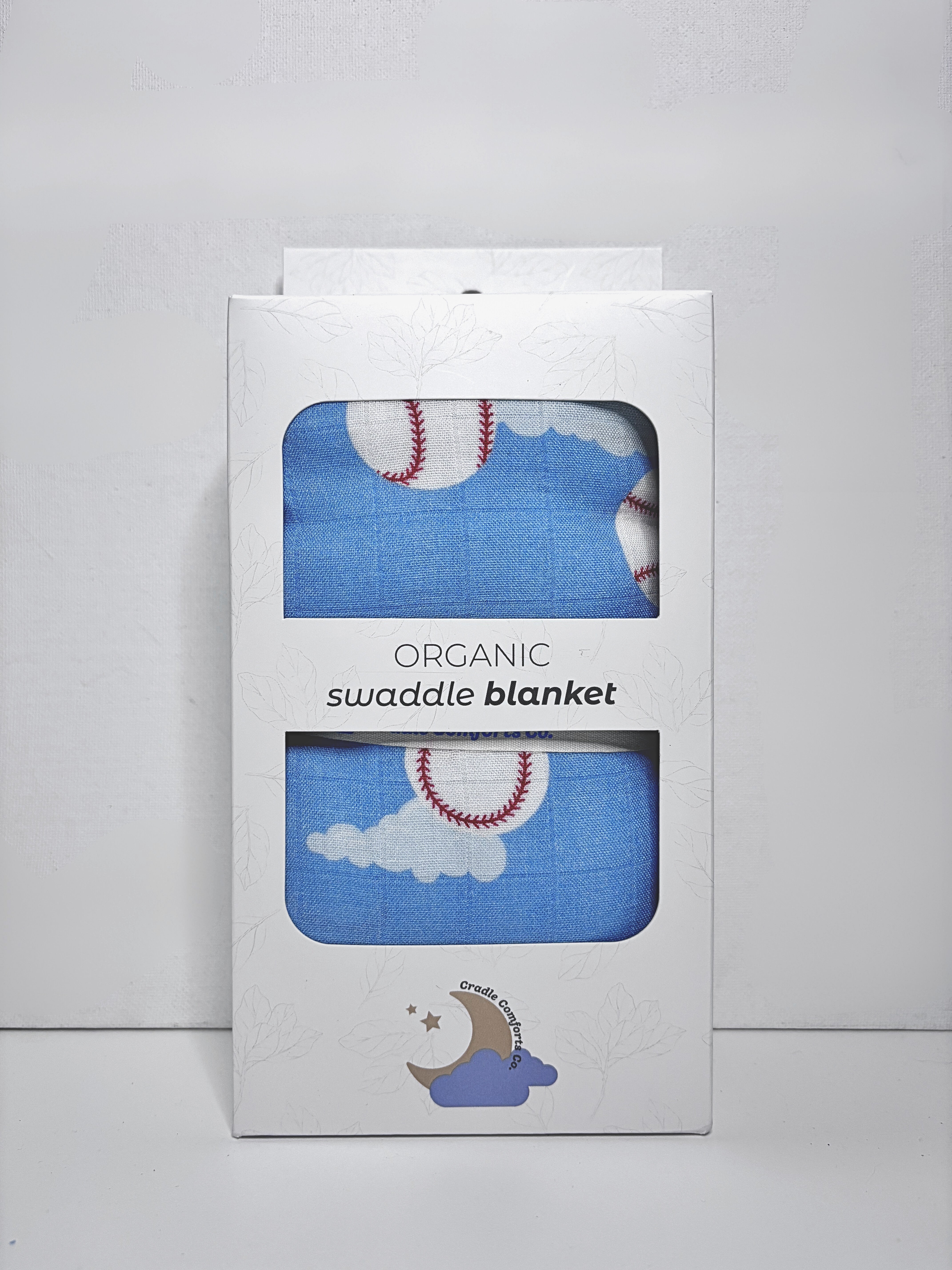 Organic Bamboo Cotton Muslin Swaddle Blanket In Baseballs In The Sky