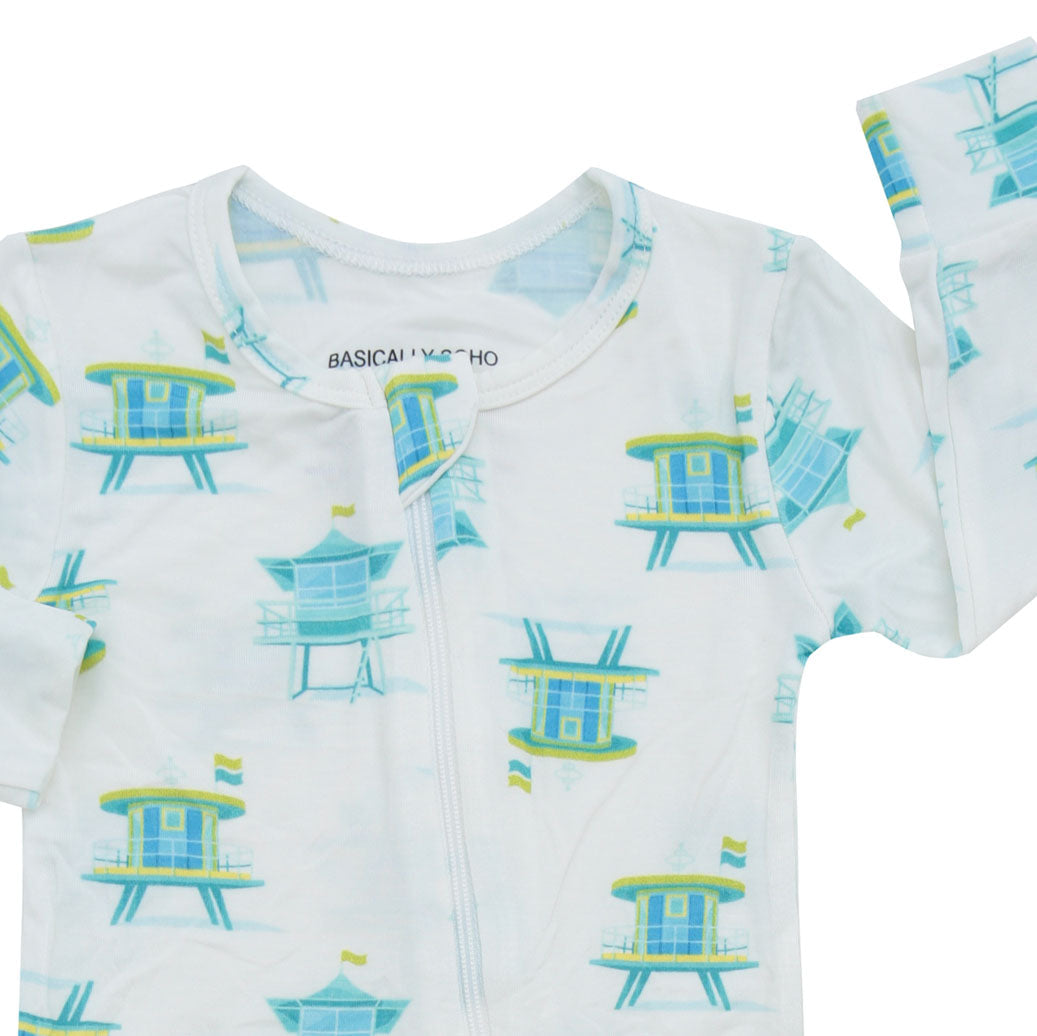 Miami Beach Watch Blue Zippered Romper