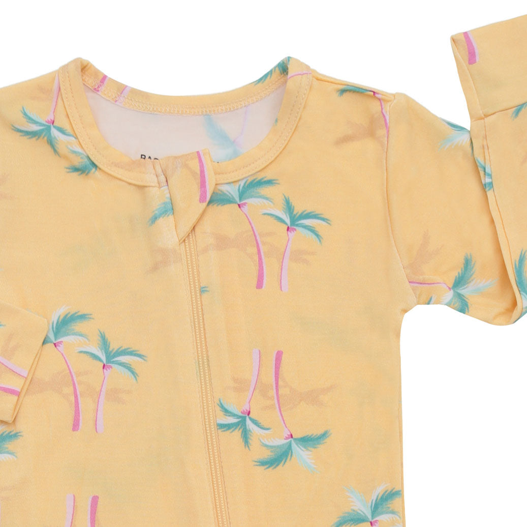 Miami Palm Tree Yellow Zippered Romper