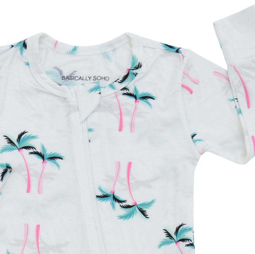 Miami Palm Tree White Zippered Romper