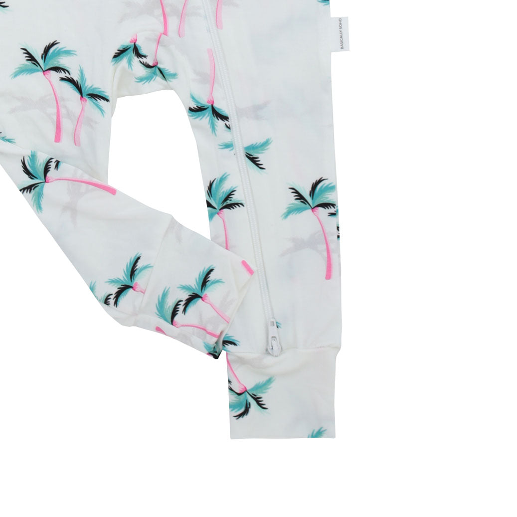 Miami Palm Tree White Zippered Romper