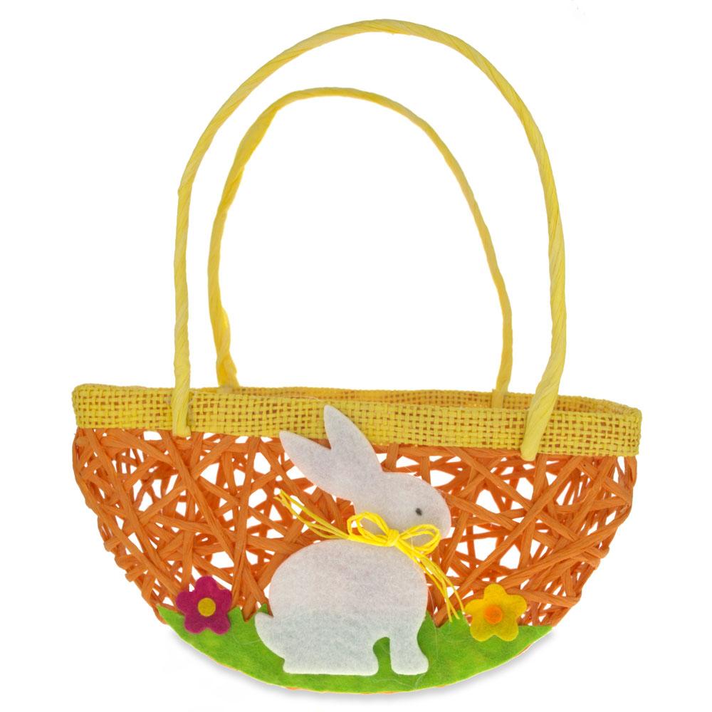 Set Of 2 Easter Baskets With White Bunny And Flowers