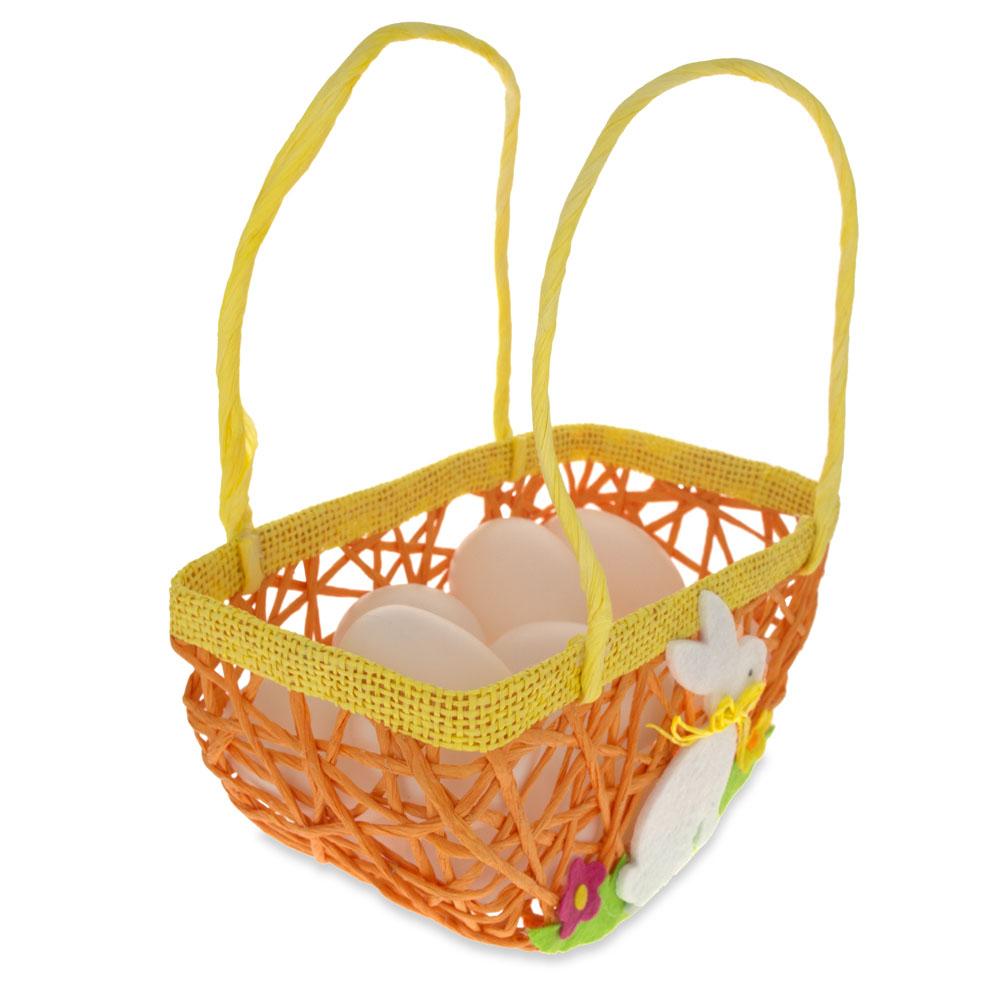 Set Of 2 Easter Baskets With White Bunny And Flowers