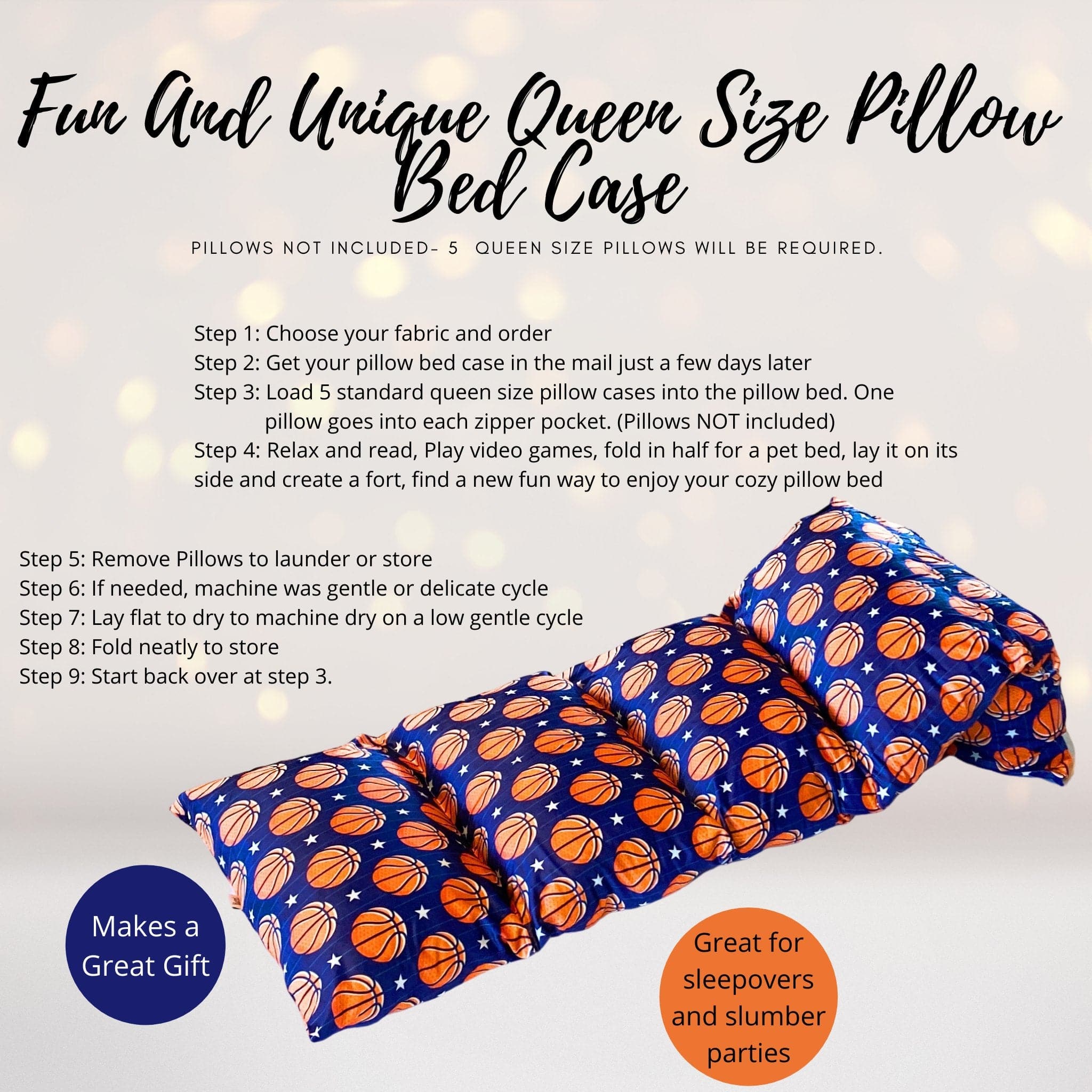 Basketball Pillow Bed Slipcover, Basketball Floor Lounger Slipcover,  Wonderful Gift For Basketball Lovers Of All Ages