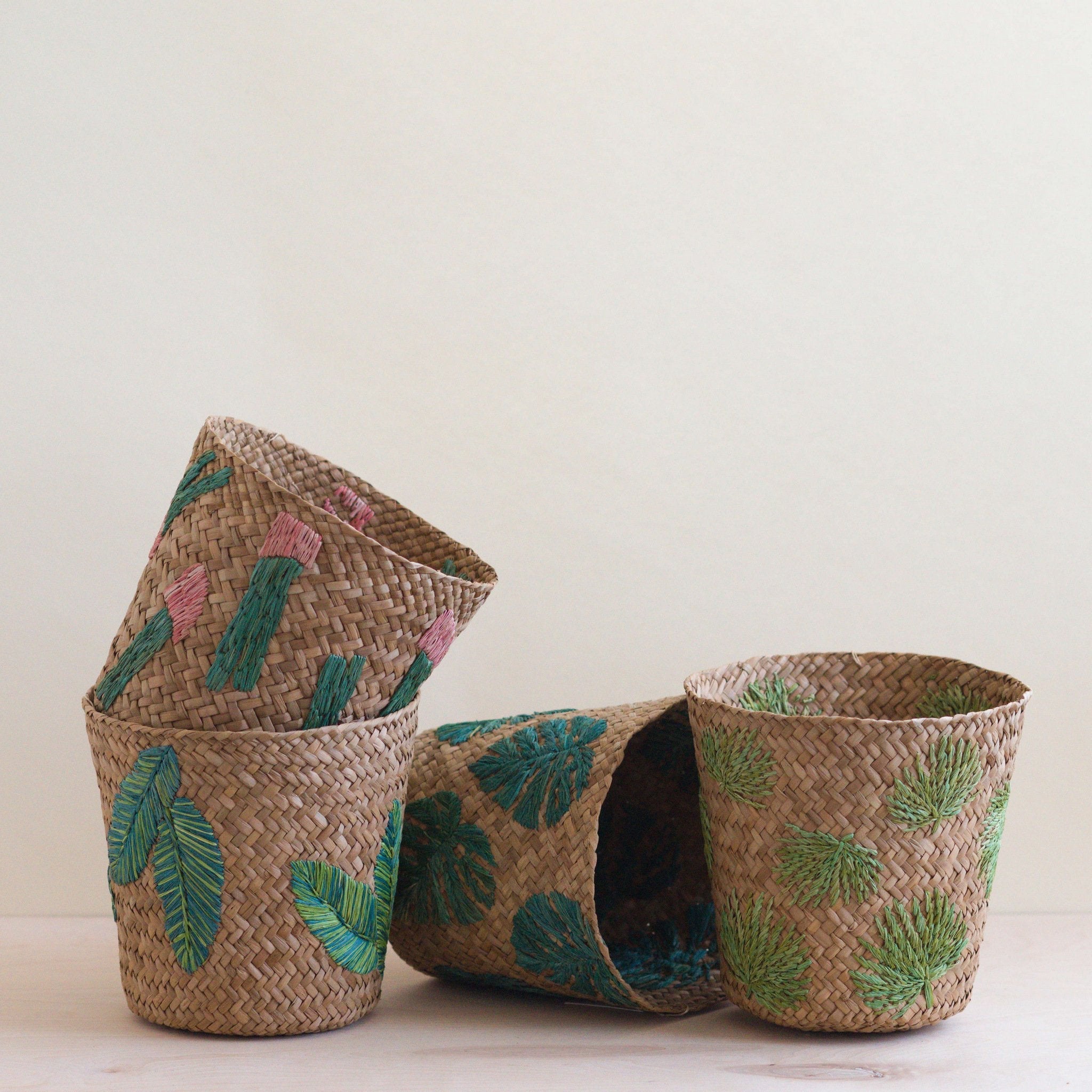 Banana Leaf Embroidery Soft Woven Basket - Plant Baskets | Likhâ