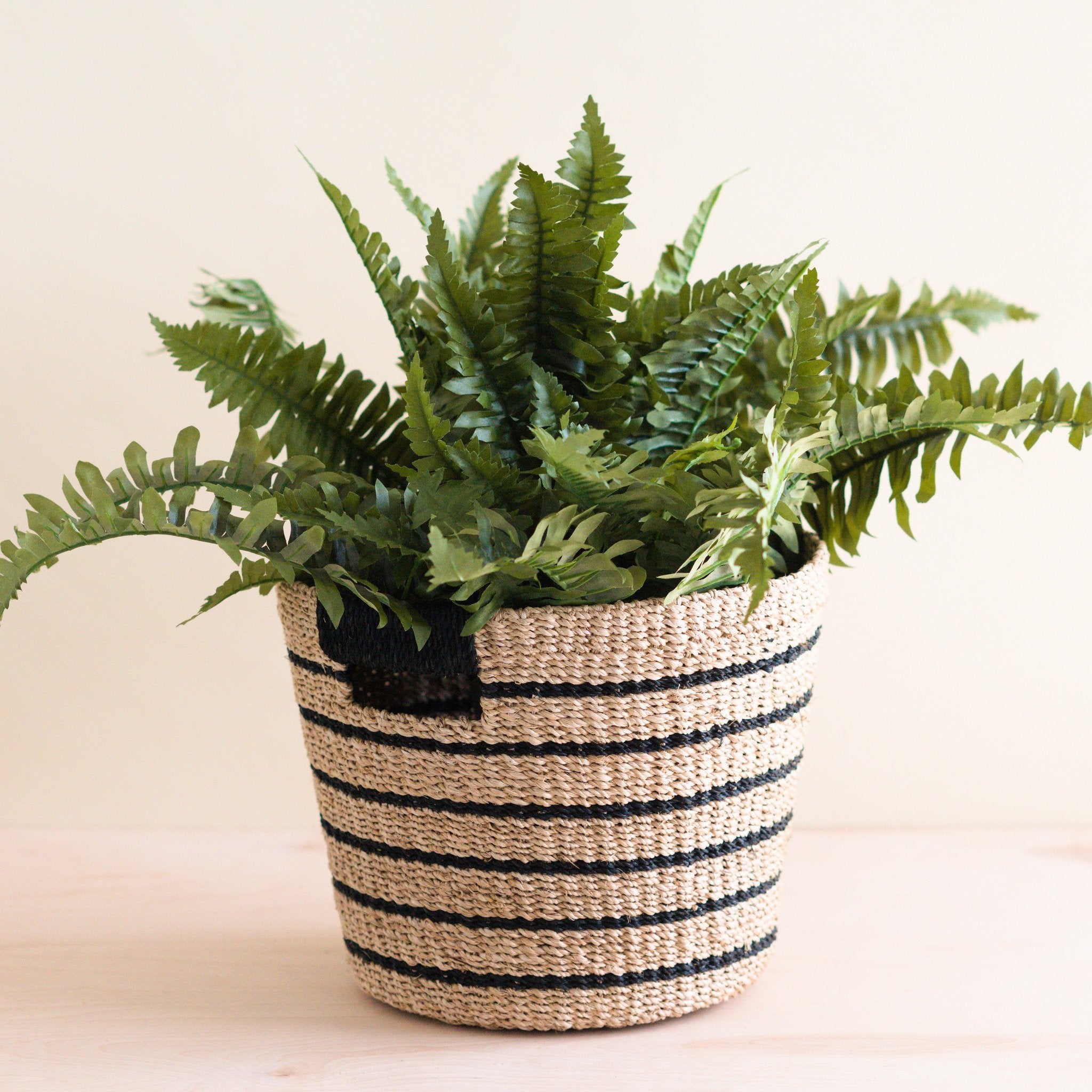 Black + Natural Striped Tapered Basket - Modern Baskets | Likhâ