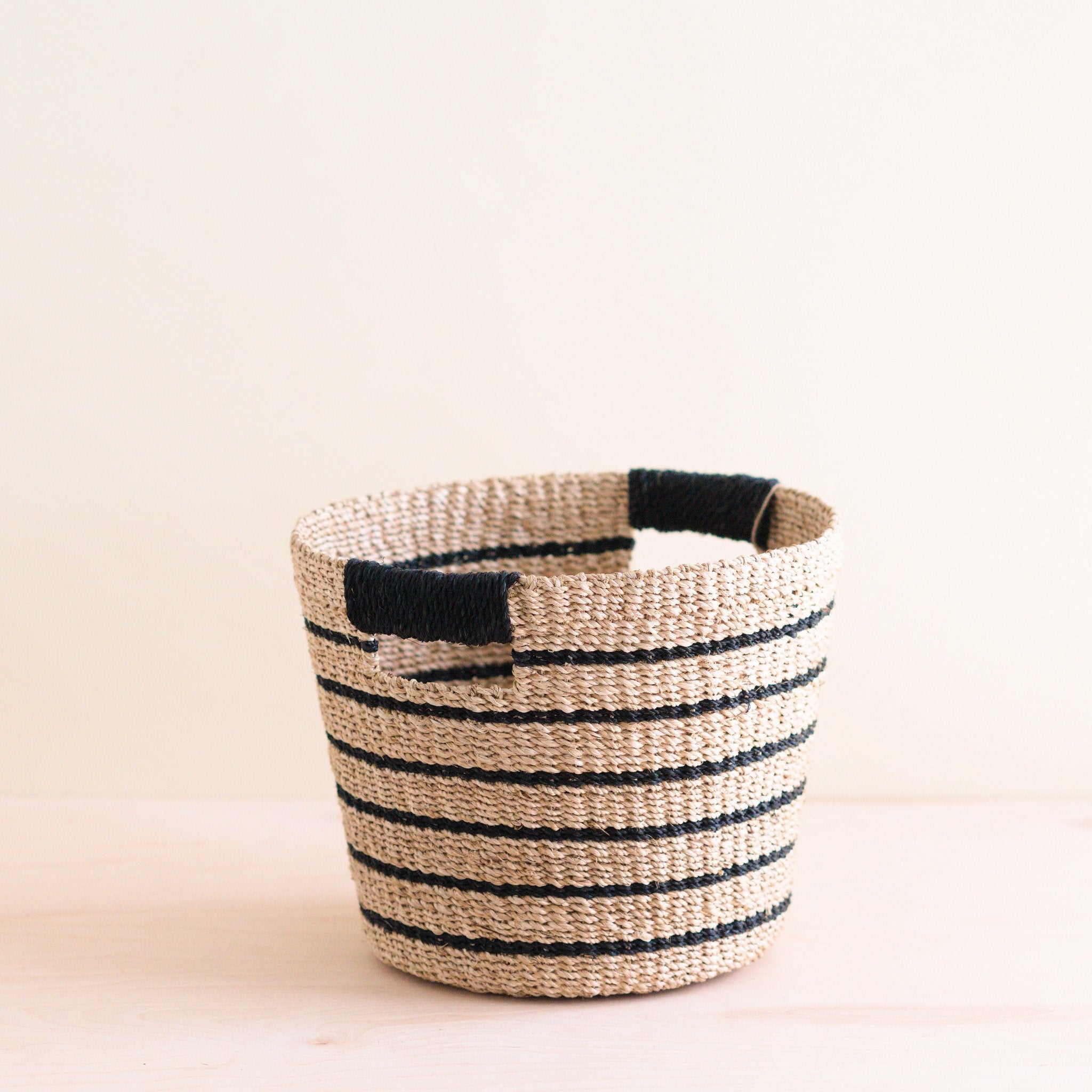 Black + Natural Striped Tapered Basket - Modern Baskets | Likhâ
