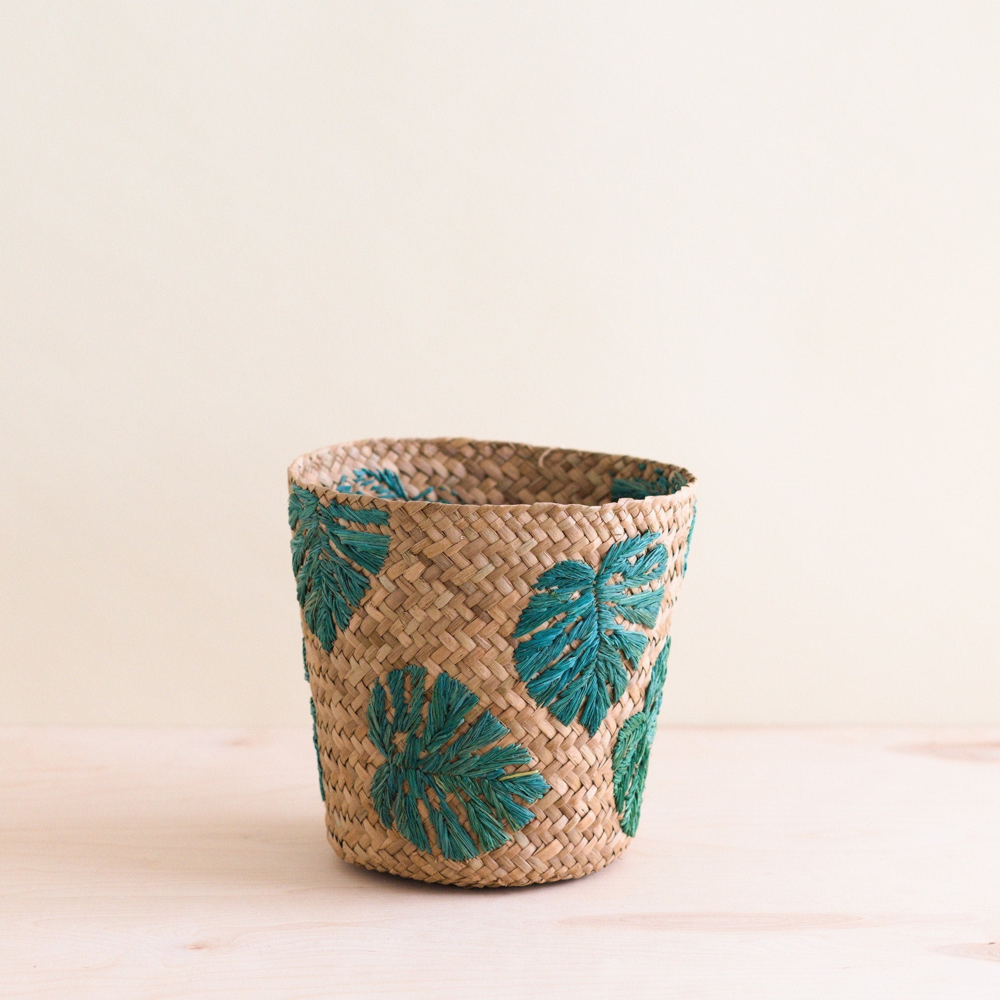 Monstera Embroidered Soft Seagrass Planter - Woven Baskets | Likhâ