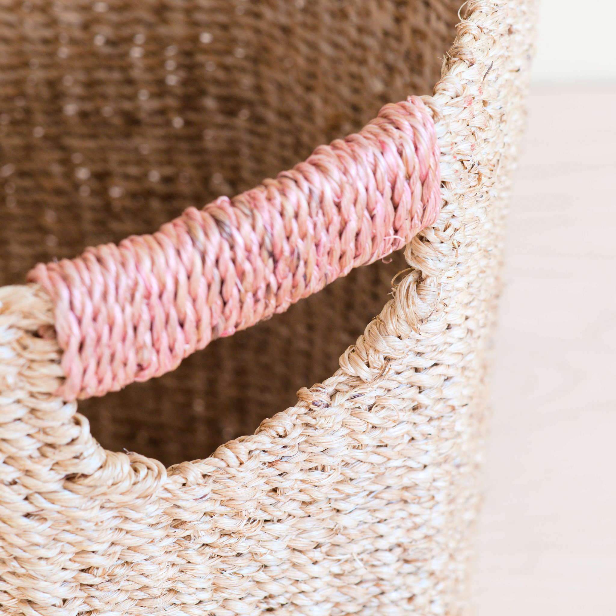Natural Octagon Basket With Dusty Rose Handle - Natural Basket | Likhâ