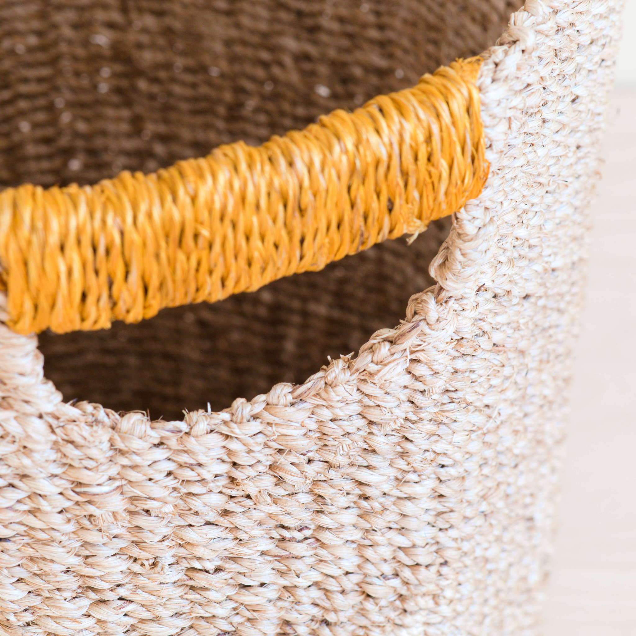 Natural Octagon Basket With Mustard Handle - Handwoven Bin | Likhâ