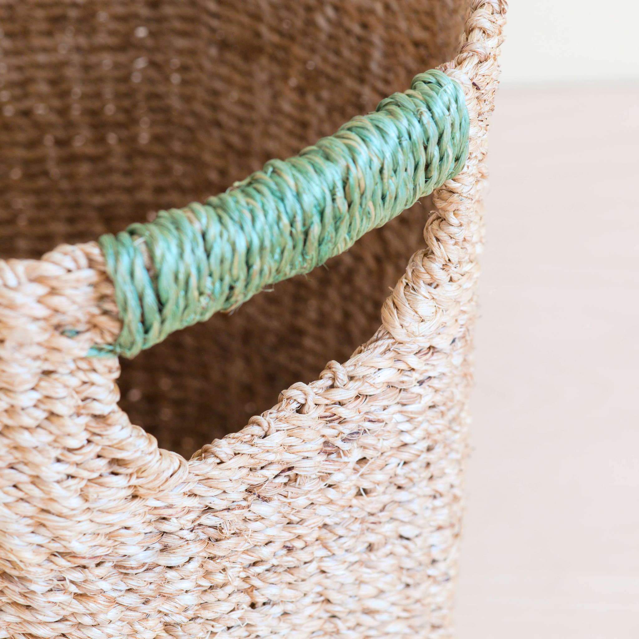 Natural Octagon Basket With Sage Handle - Octagon Basket | Likhâ