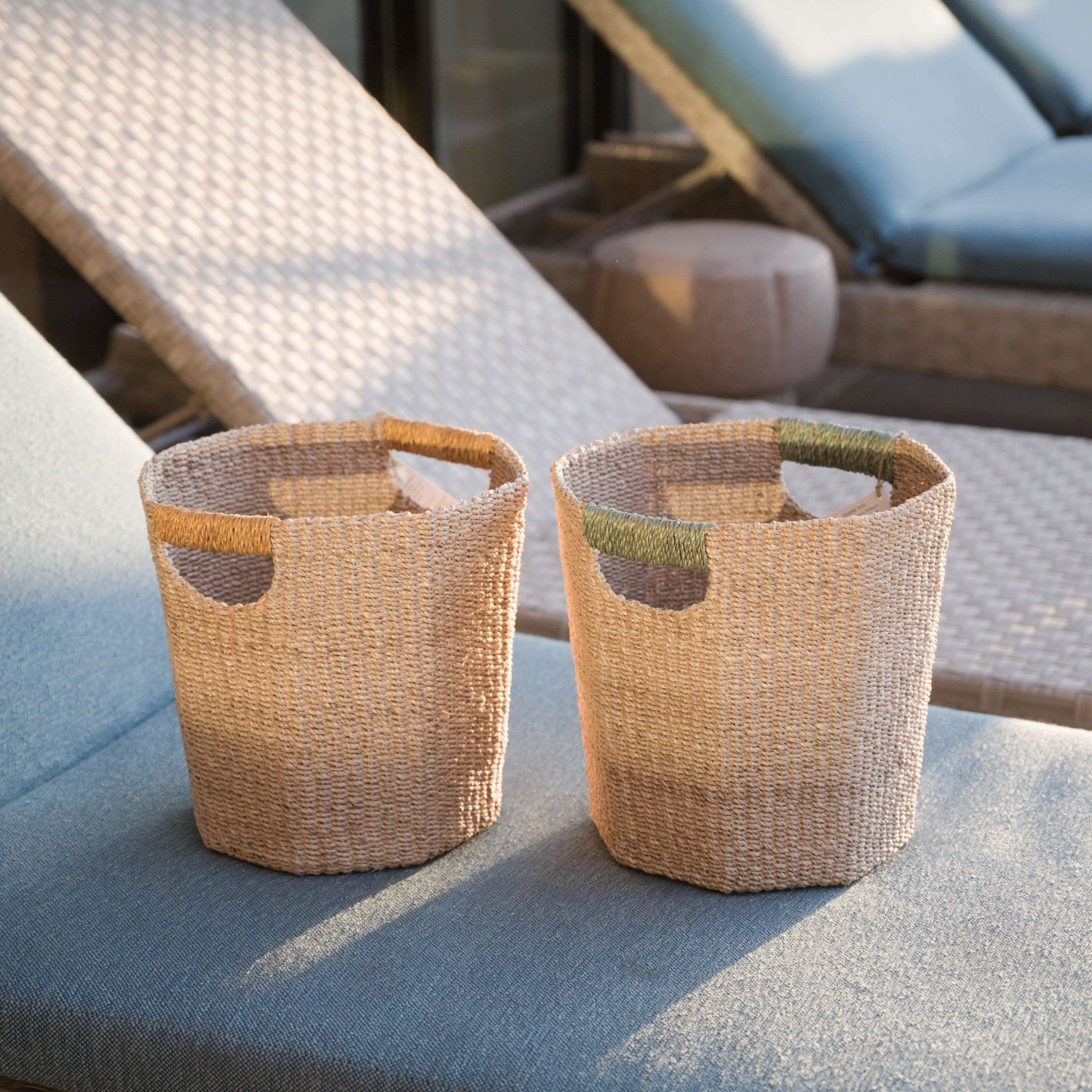 Natural Octagon Basket With Sage Handle - Octagon Basket | Likhâ