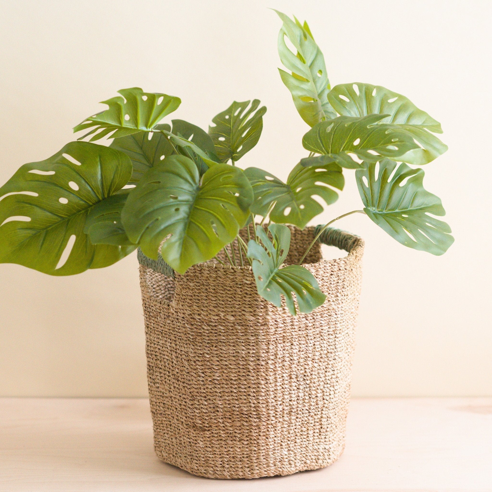 Natural Octagon Basket With Sage Handle - Octagon Basket | Likhâ